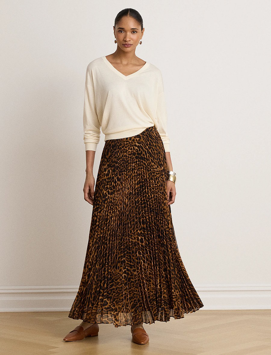 Lauren Ralph Lauren - Ocelot-Print Pleated Chiffon Skirt - pleated skirts - tan multi - 5
