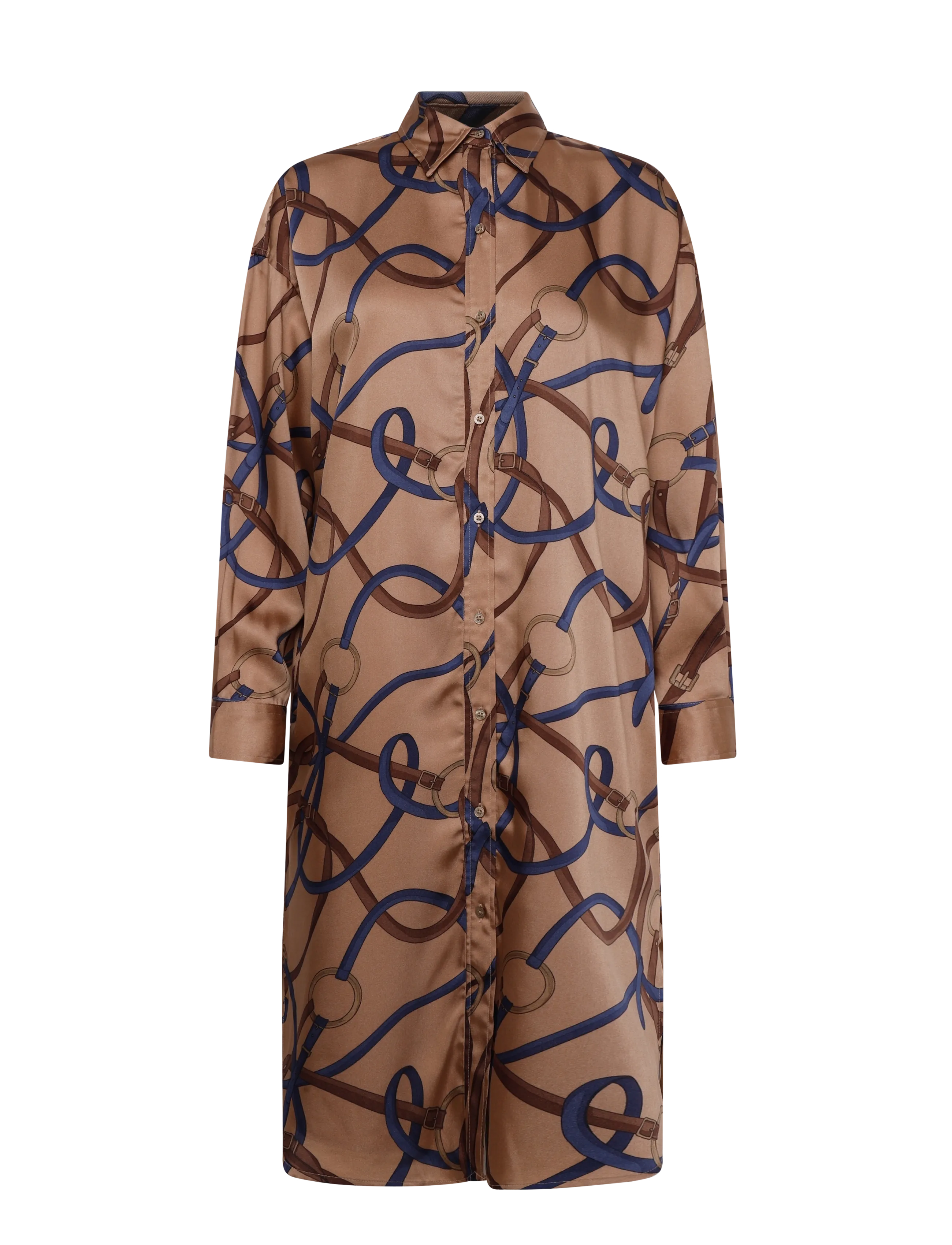 Lauren Ralph Lauren - Belting-Print Twill Midi Shirtdress - skjortklänningar - camel multi - 1