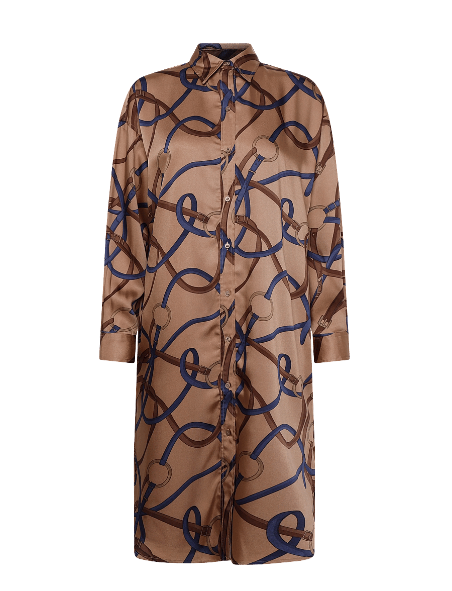 Lauren Ralph Lauren - Belting-Print Twill Midi Shirtdress - skjortklänningar - camel multi - 1