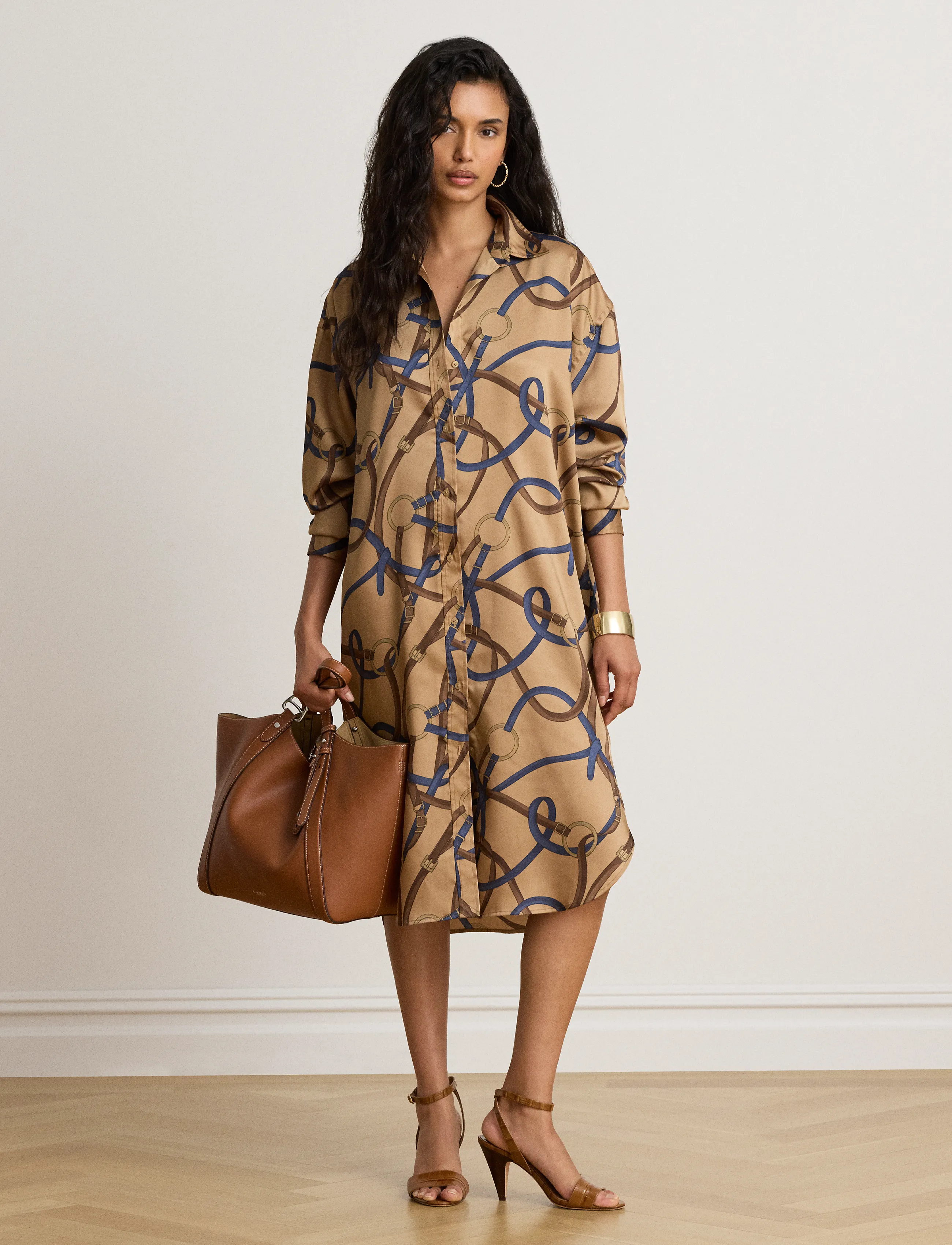 Lauren Ralph Lauren Belting-Print Twill Midi Shirtdress - Kleider - CAMEL MULTI / beige