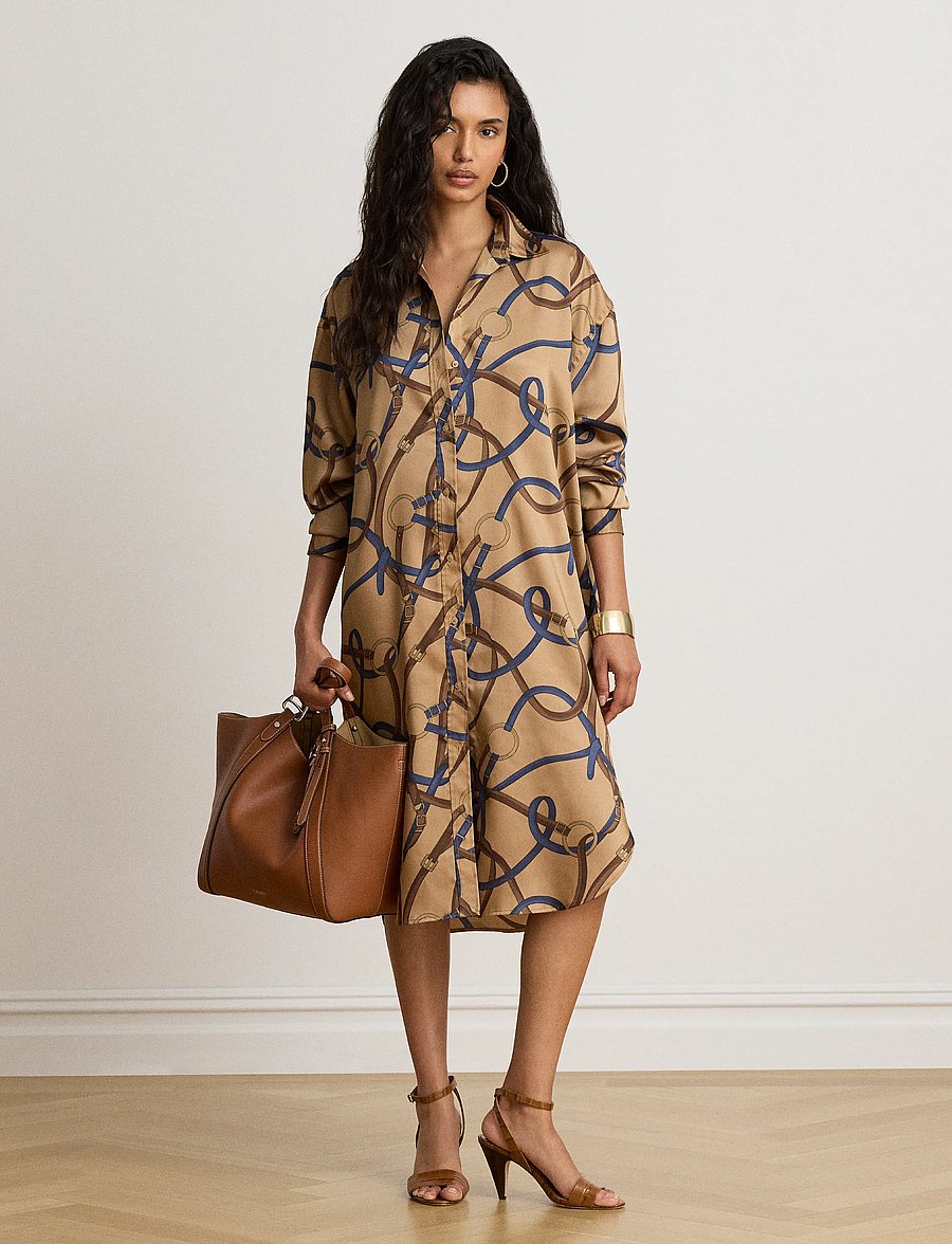 Lauren Ralph Lauren - Belting-Print Twill Midi Shirtdress - hemdkleider - camel multi - 0