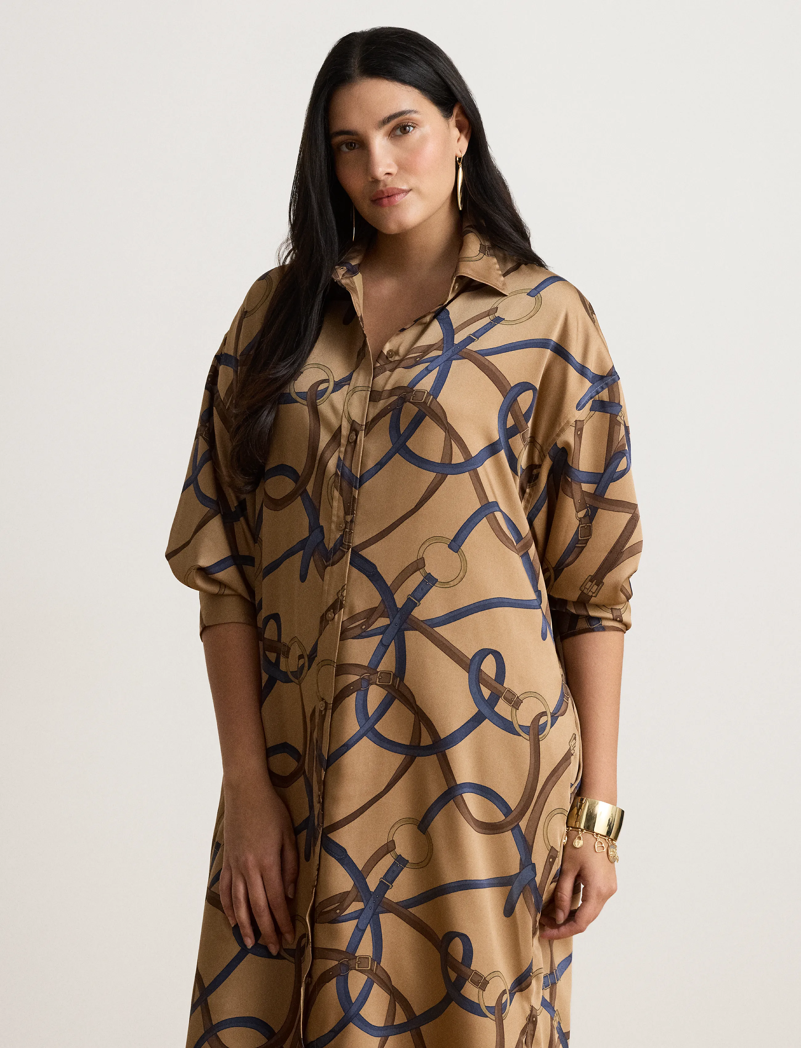 Lauren Ralph Lauren - Belting-Print Twill Midi Shirtdress - hemdkleider - camel multi - 4
