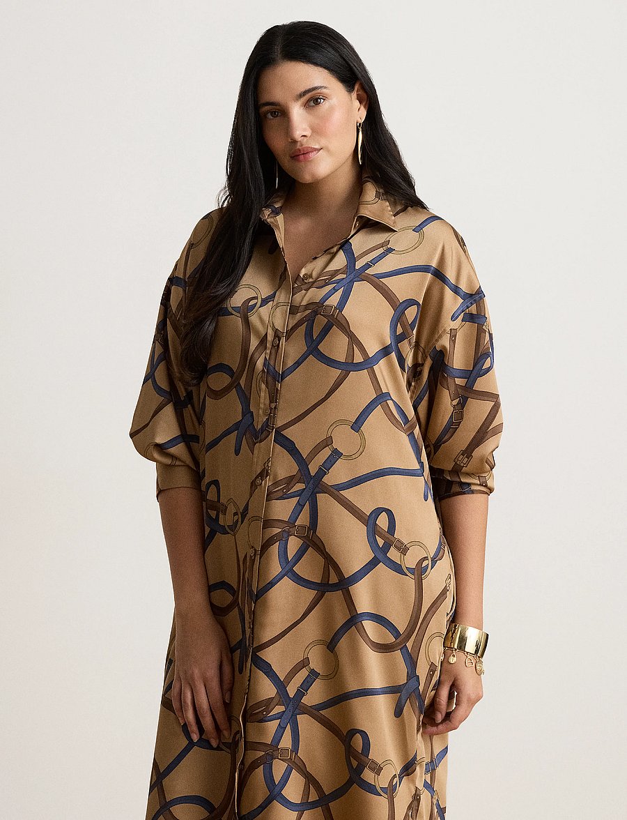 Lauren Ralph Lauren - Belting-Print Twill Midi Shirtdress - hemdkleider - camel multi - 4