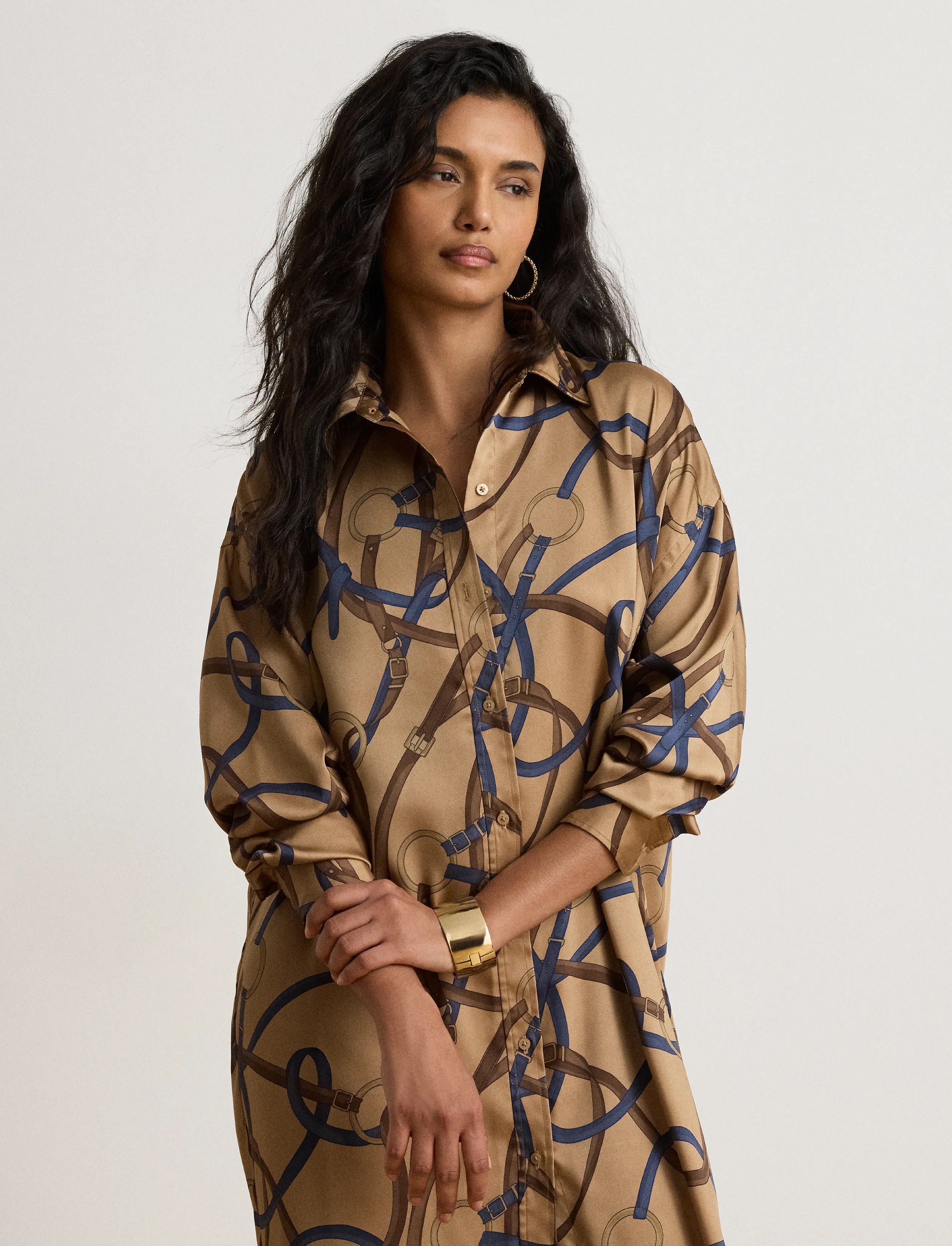 Lauren Ralph Lauren - Belting-Print Twill Midi Shirtdress - hemdkleider - camel multi - 5