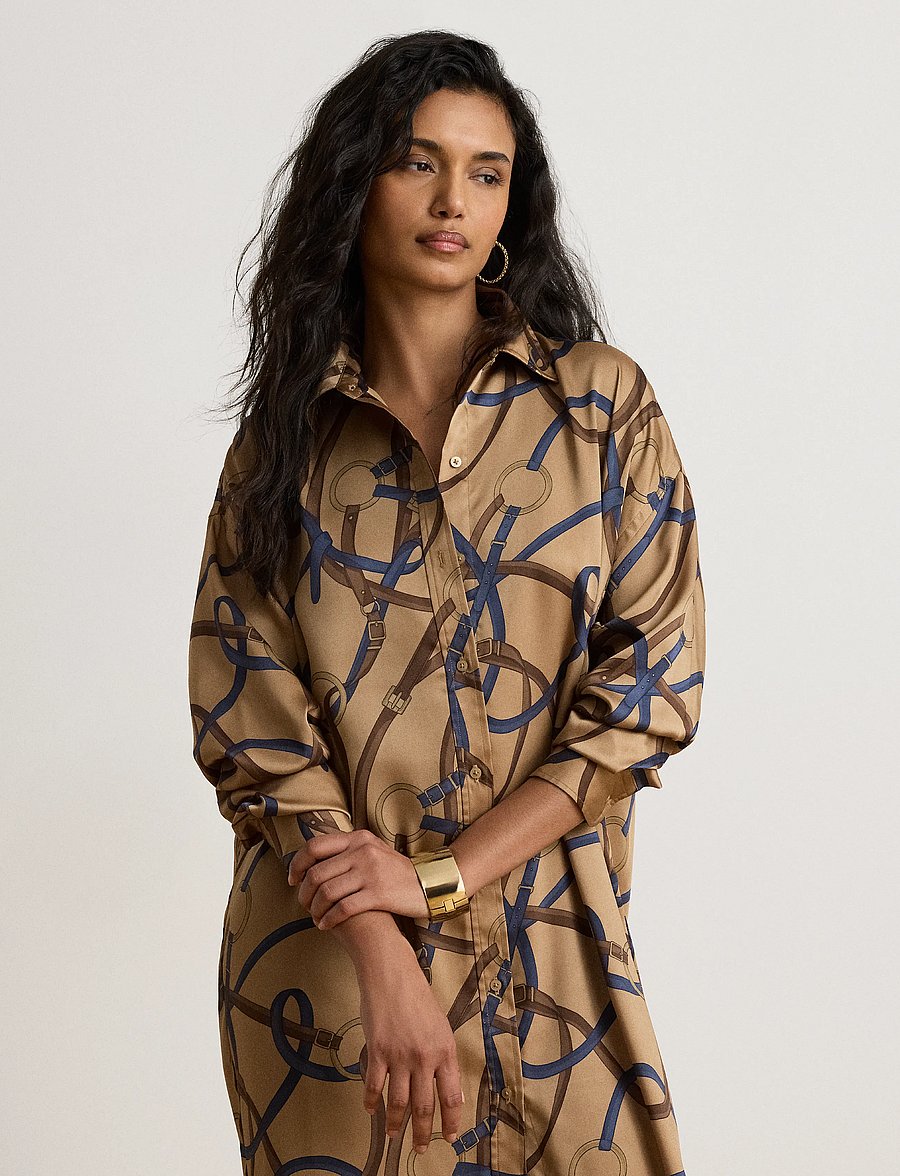 Lauren Ralph Lauren - Belting-Print Twill Midi Shirtdress - hemdkleider - camel multi - 5