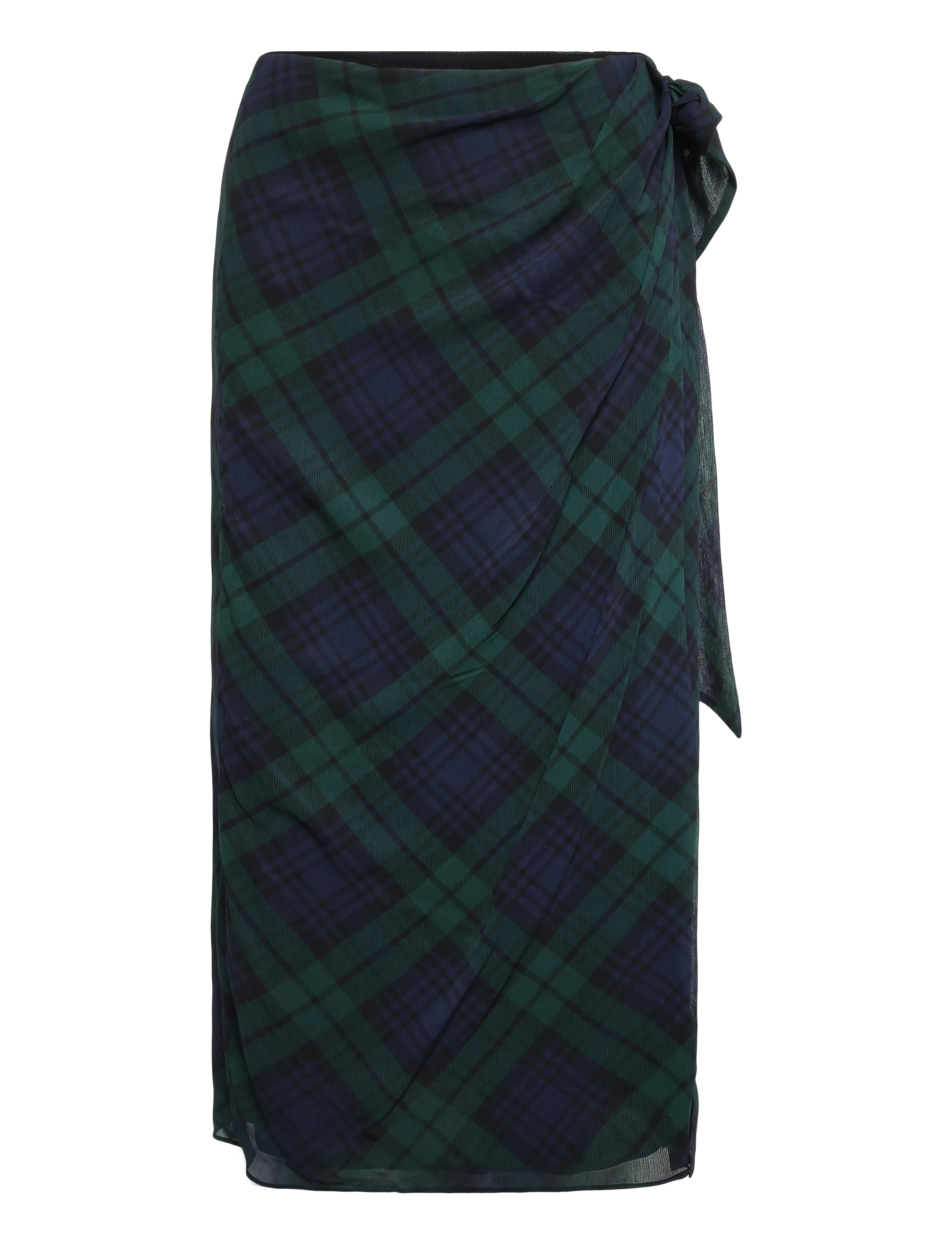 Lauren Ralph Lauren Plaid Tie-Front Georgette Midi Skirt, Kvinder, Plaid Slå Om Midi Nederdel Med Bindebånd, Navy, Str: 34
