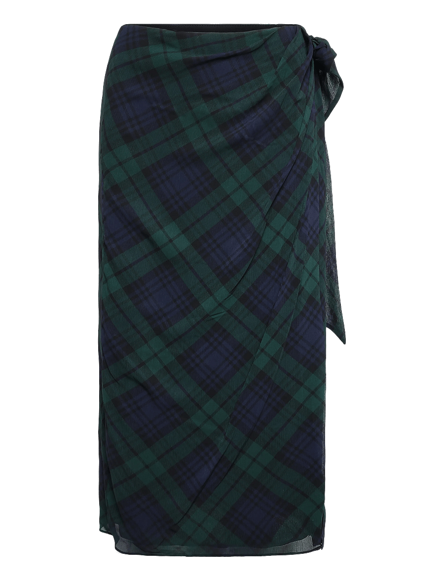 Lauren Ralph Lauren - Plaid Tie-Front Georgette Midi Skirt - hõlmikseelikud - navy/green/black - 2