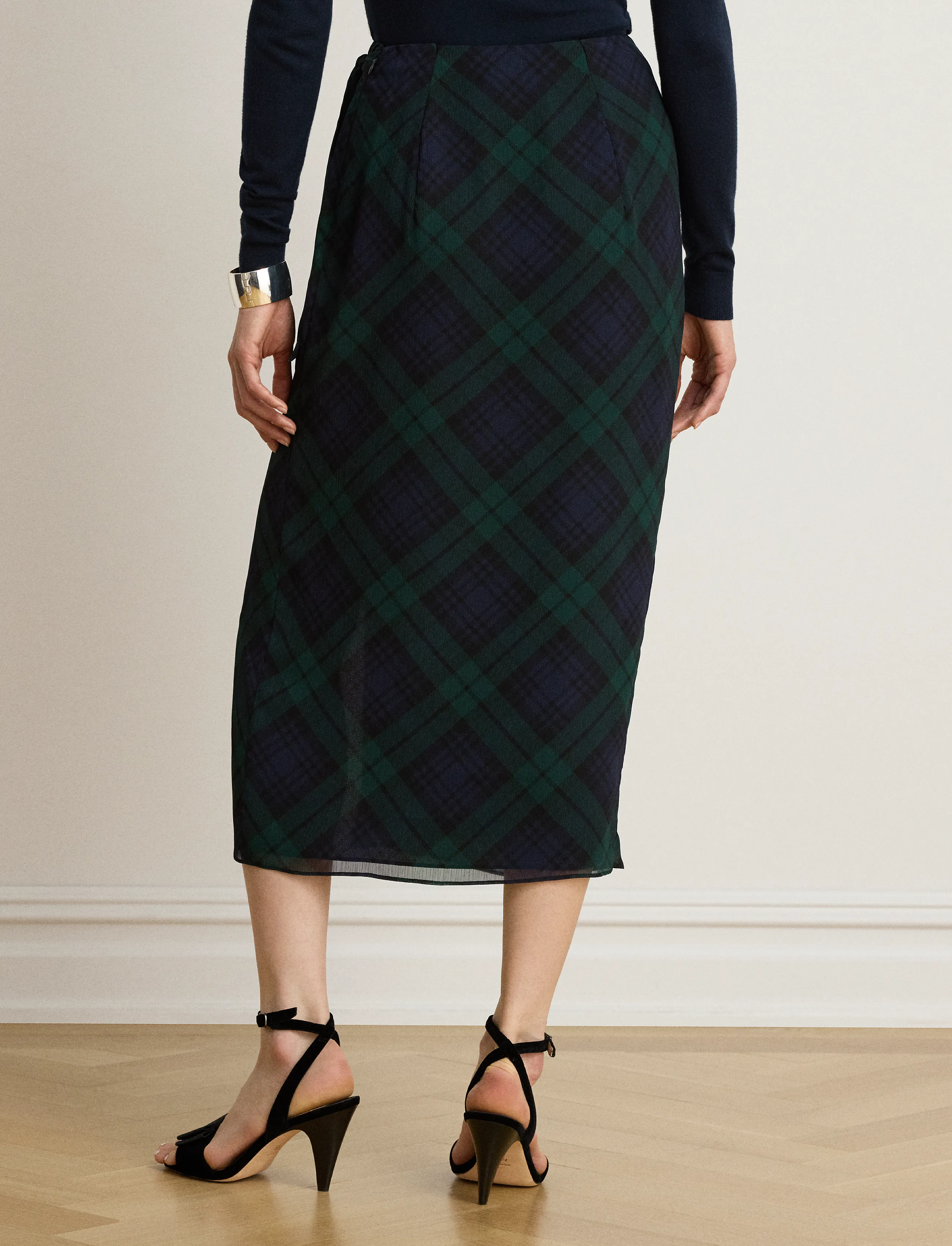Lauren Ralph Lauren - Plaid Tie-Front Georgette Midi Skirt - hõlmikseelikud - navy/green/black - 4