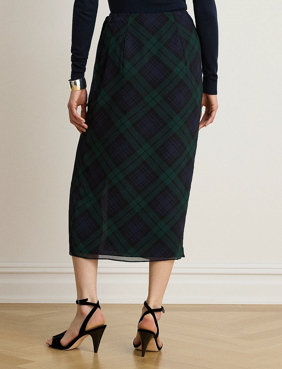 Lauren Ralph Lauren - Plaid Tie-Front Georgette Midi Skirt - hõlmikseelikud - navy/green/black - 4