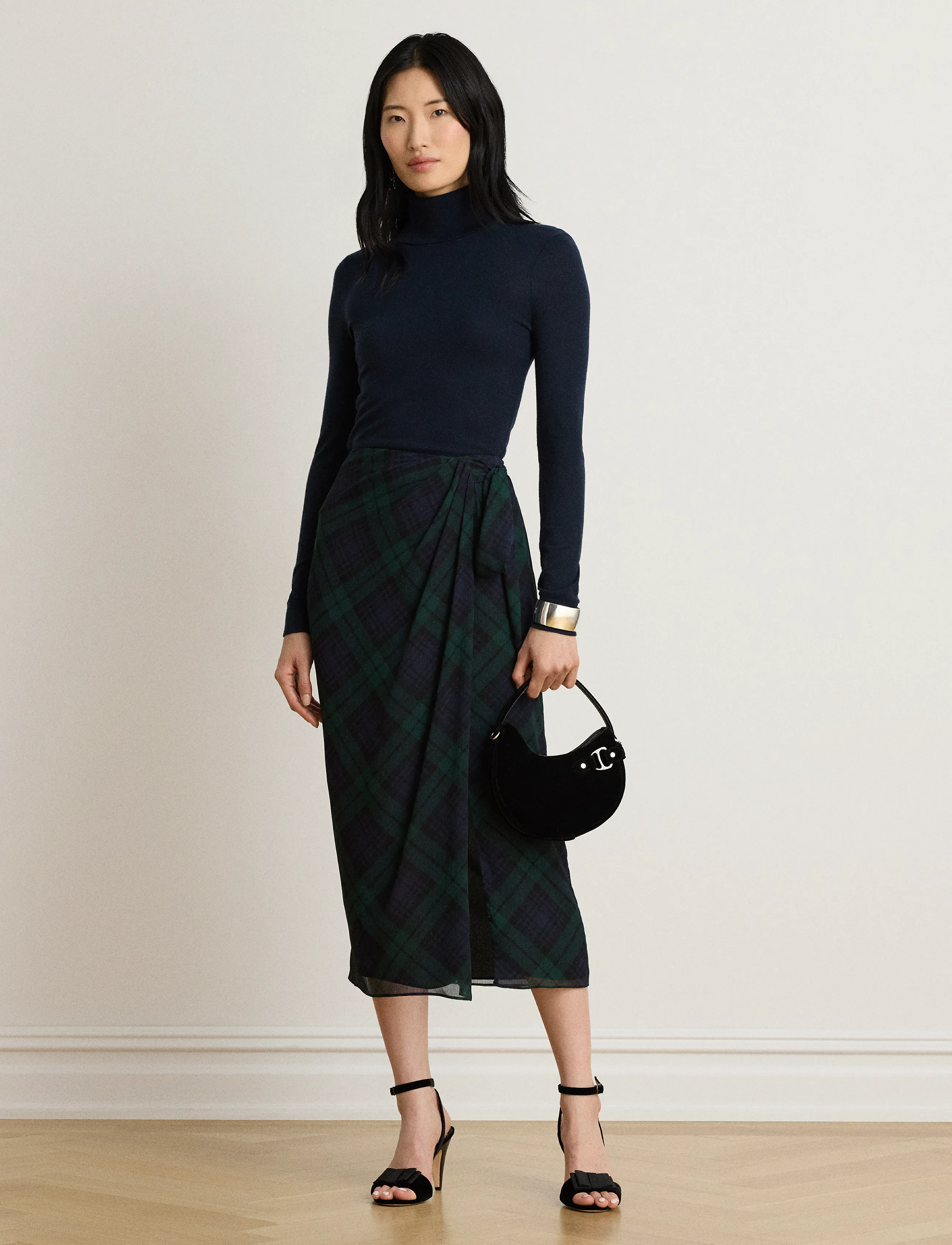 Lauren Ralph Lauren - Plaid Tie-Front Georgette Midi Skirt - hõlmikseelikud - navy/green/black - 5