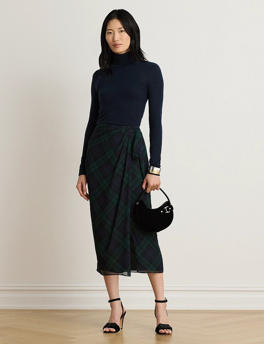Lauren Ralph Lauren - Plaid Tie-Front Georgette Midi Skirt - hõlmikseelikud - navy/green/black - 5