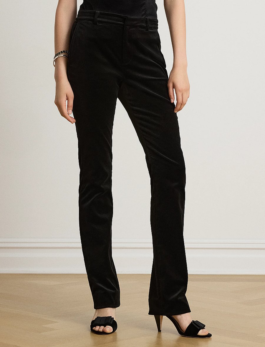 Lauren Ralph Lauren - Stretch Velvet Straight Pant - raka byxor - black velvet - 1
