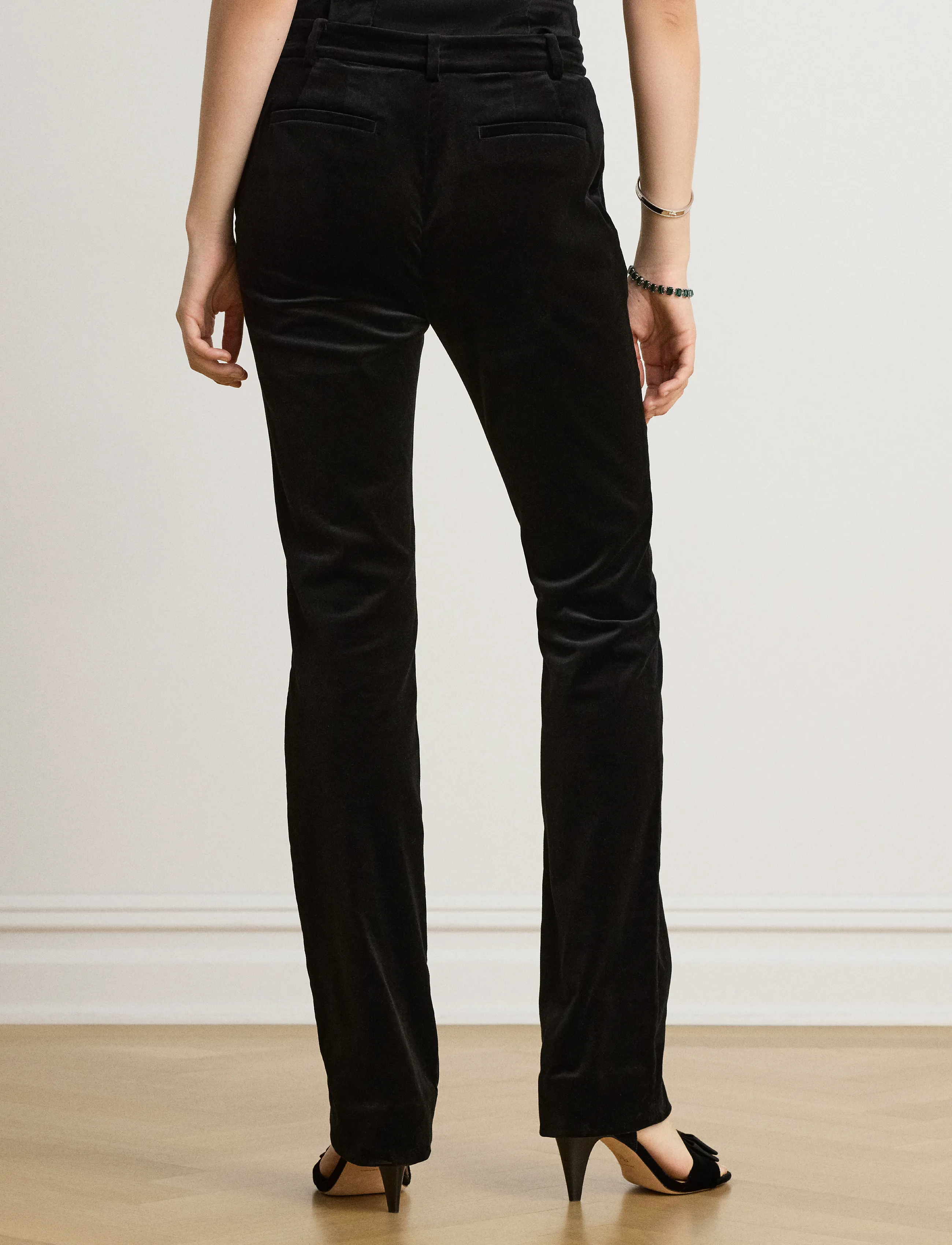 Lauren Ralph Lauren - Stretch Velvet Straight Pant - raka byxor - black velvet - 4