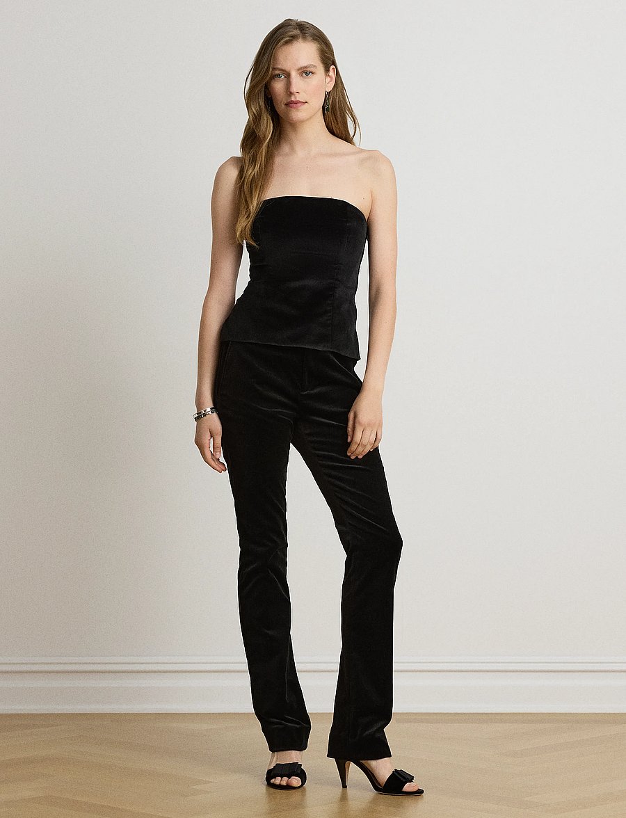 Lauren Ralph Lauren - Stretch Velvet Straight Pant - raka byxor - black velvet - 5