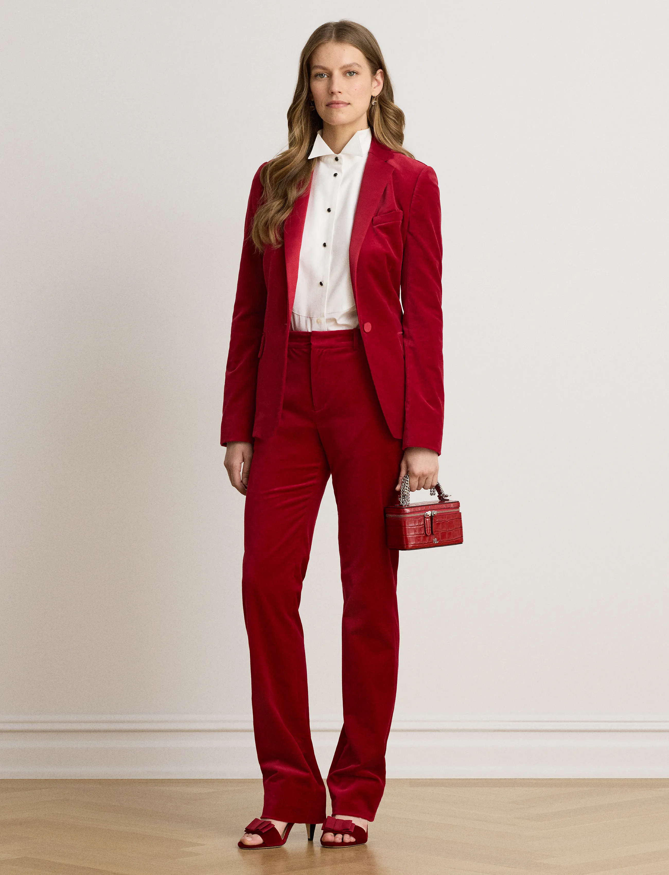 Lauren Ralph Lauren Stretch Velvet Straight Pant - Hosen - LAUREN RED VELVET / red