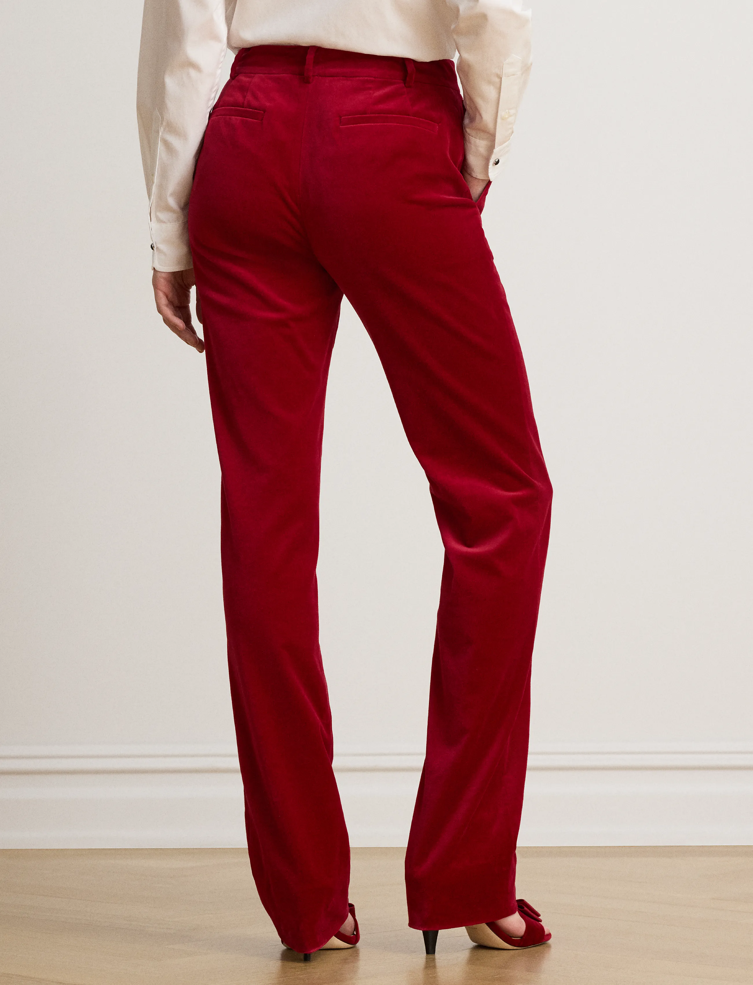 Lauren Ralph Lauren - Stretch Velvet Straight Pant - lauren red velvet - 3