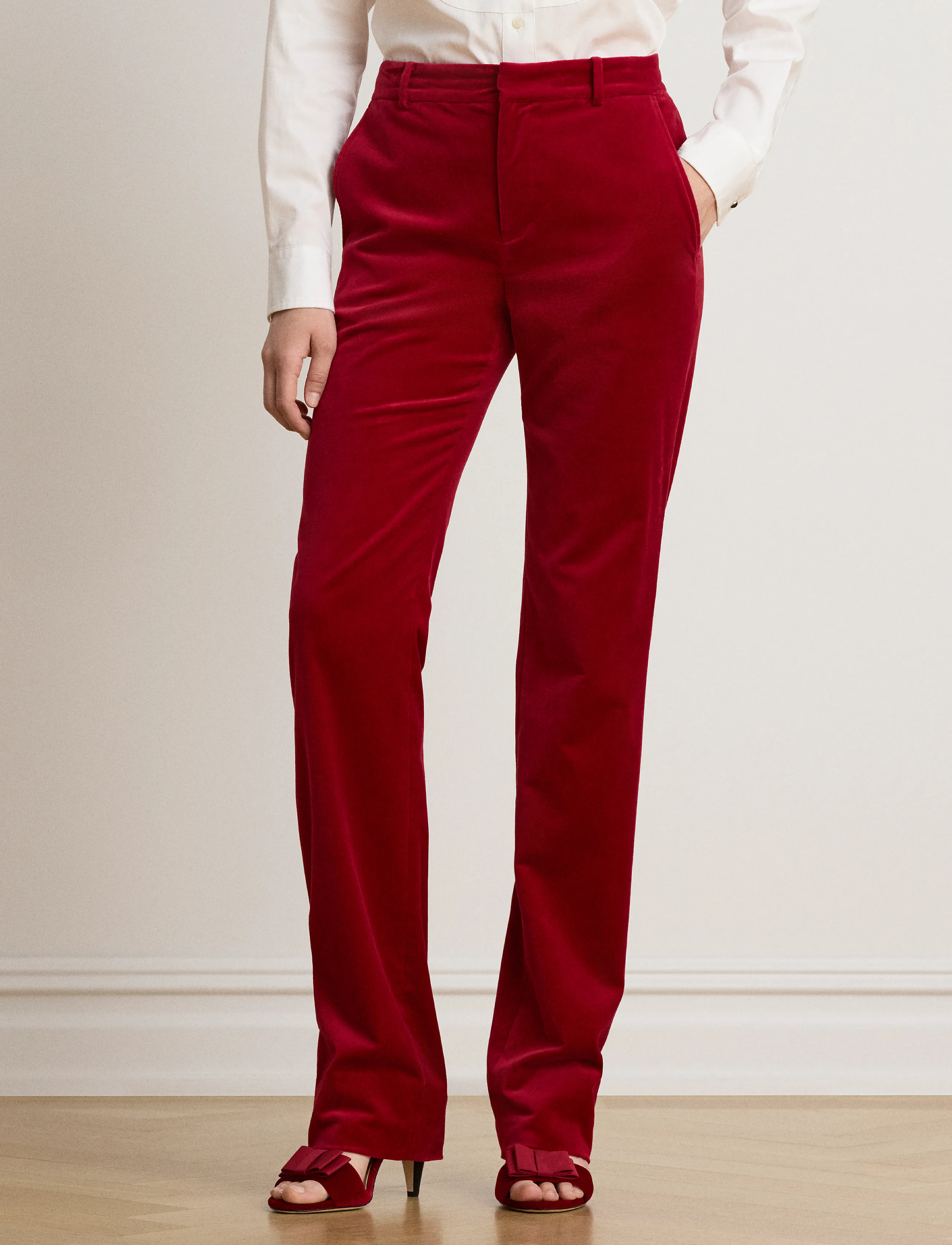 Lauren Ralph Lauren - Stretch Velvet Straight Pant - lauren red velvet - 4