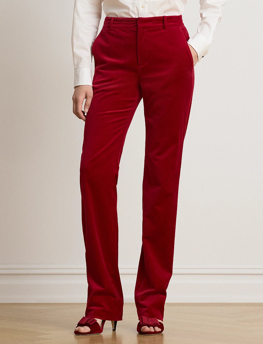 Lauren Ralph Lauren - Stretch Velvet Straight Pant - bukser med lige ben - lauren red velvet - 4