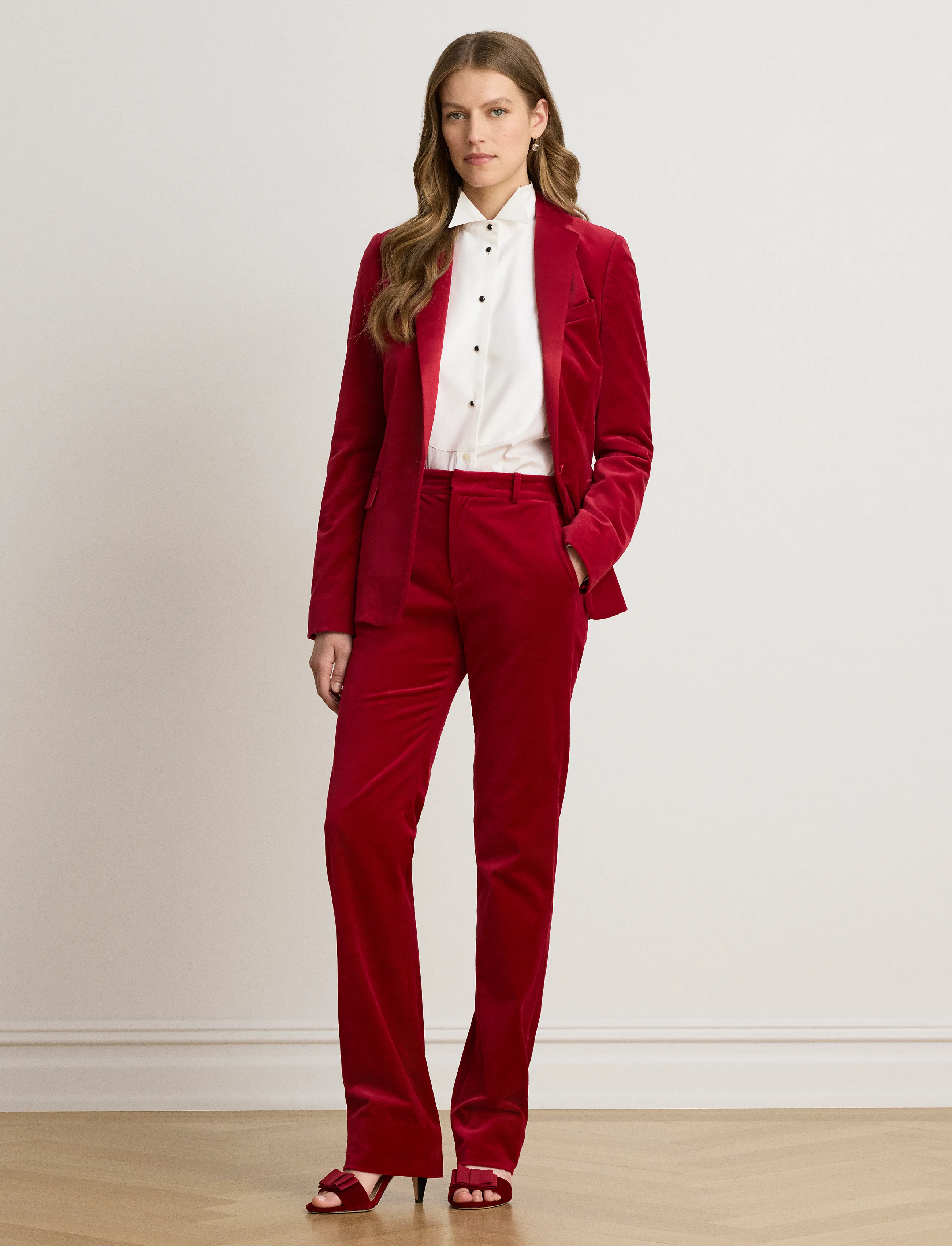 Lauren Ralph Lauren - Stretch Velvet Straight Pant - lauren red velvet - 5