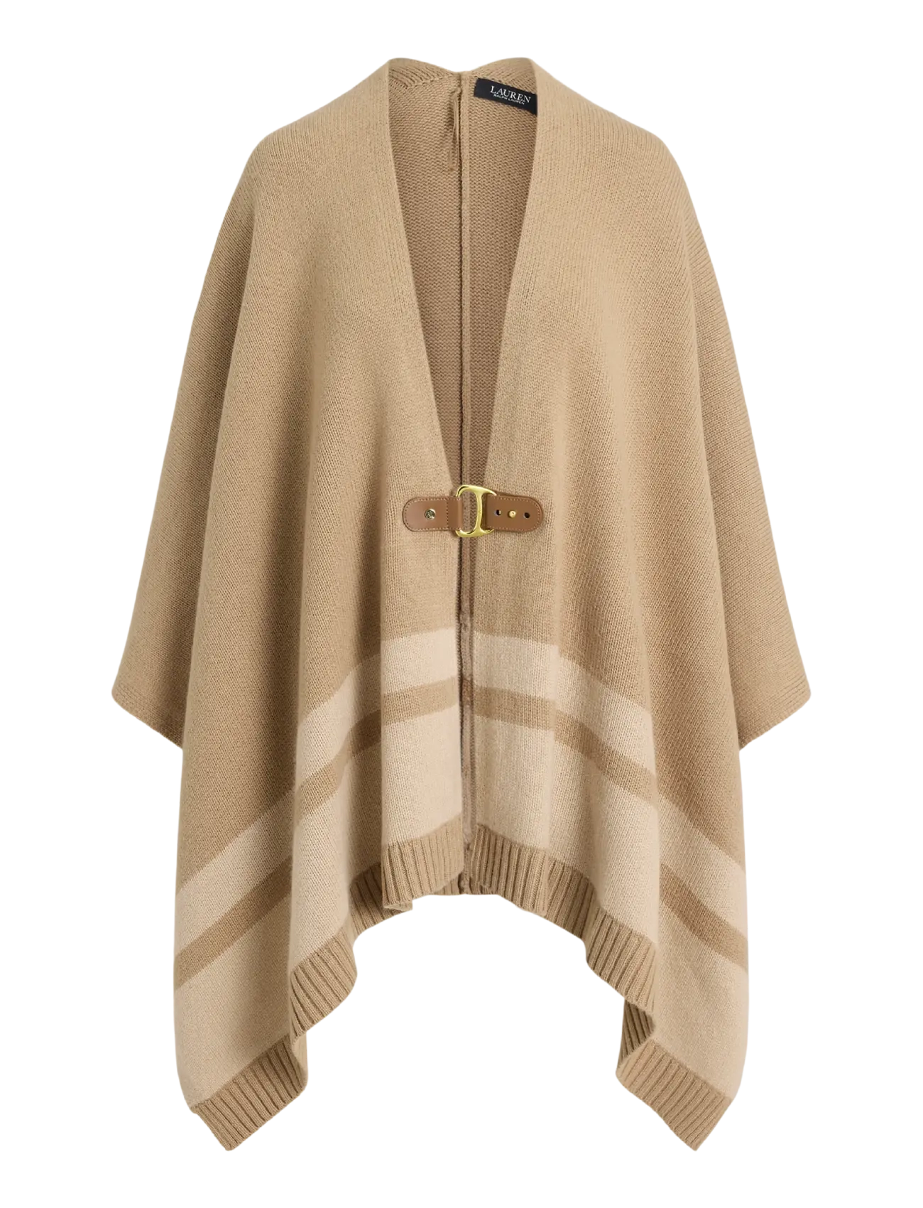 Lauren Ralph Lauren Buckle-Trim Wool-Cashmere Sweater Poncho - Lauren Ralph Lauren - CAMEL MULTI / beige