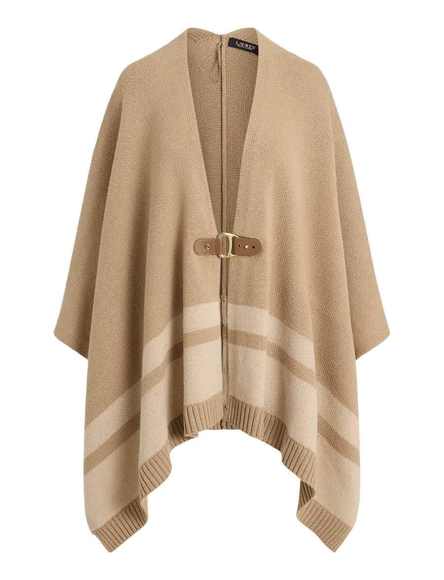 Lauren Ralph Lauren - Buckle-Trim Wool-Cashmere Sweater Poncho - cashmere - camel multi - 0