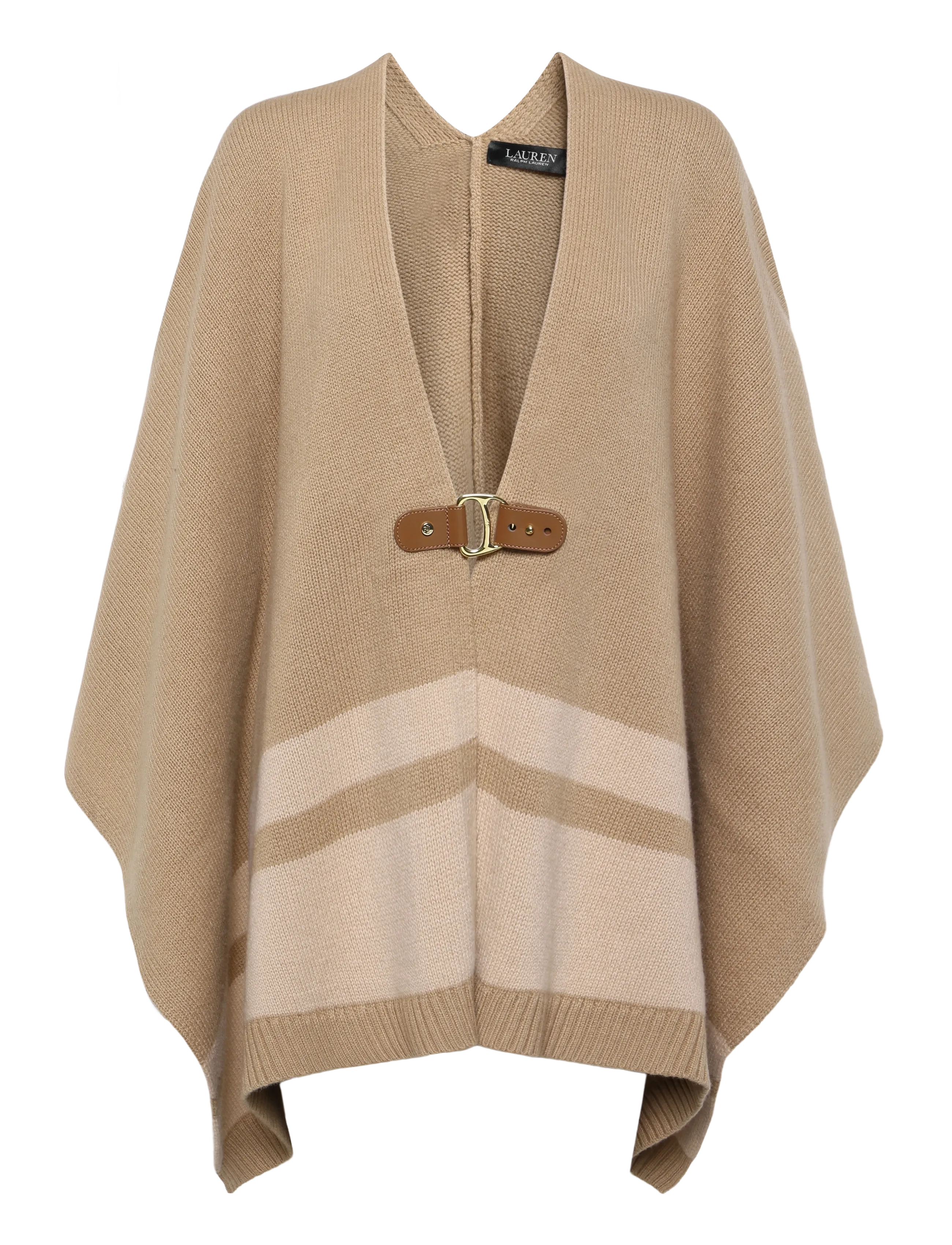 Lauren Ralph Lauren Buckle-Trim Wool-Cashmere Sweater Poncho - Cashmere - CAMEL MULTI / beige