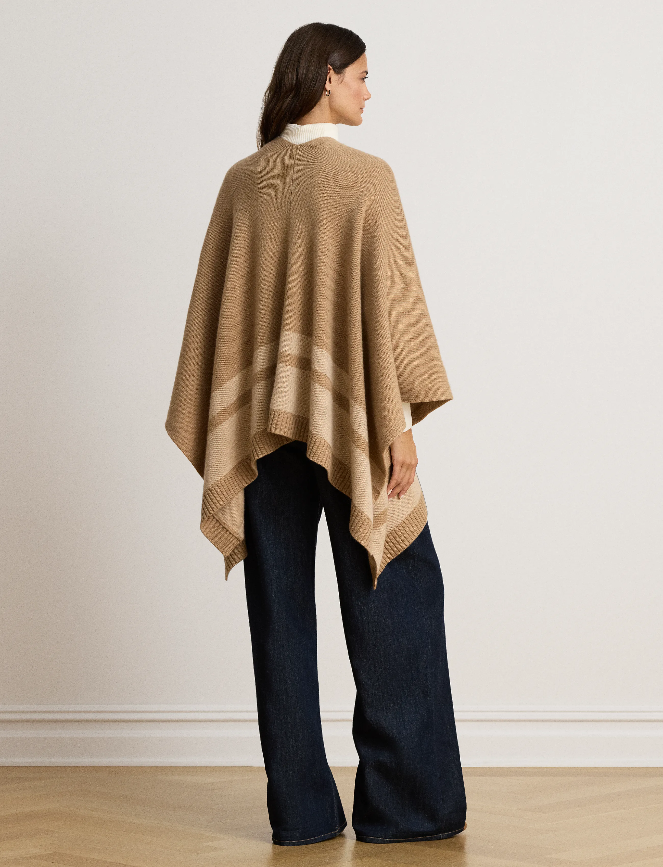 Lauren Ralph Lauren - Buckle-Trim Wool-Cashmere Sweater Poncho - cashmere - camel multi - 4