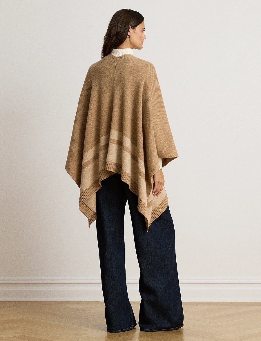 Lauren Ralph Lauren - Buckle-Trim Wool-Cashmere Sweater Poncho - cashmere - camel multi - 4