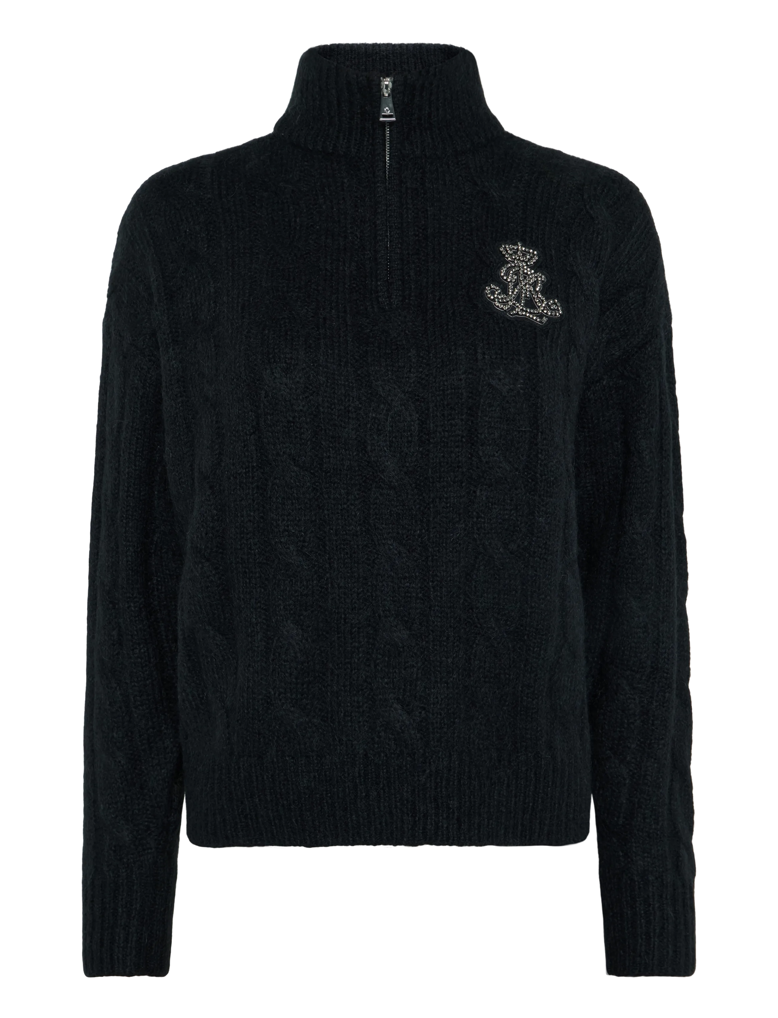 Lauren Ralph Lauren Cable Funnelneck Quarter-Zip Sweater - Kläder - BLACK / black