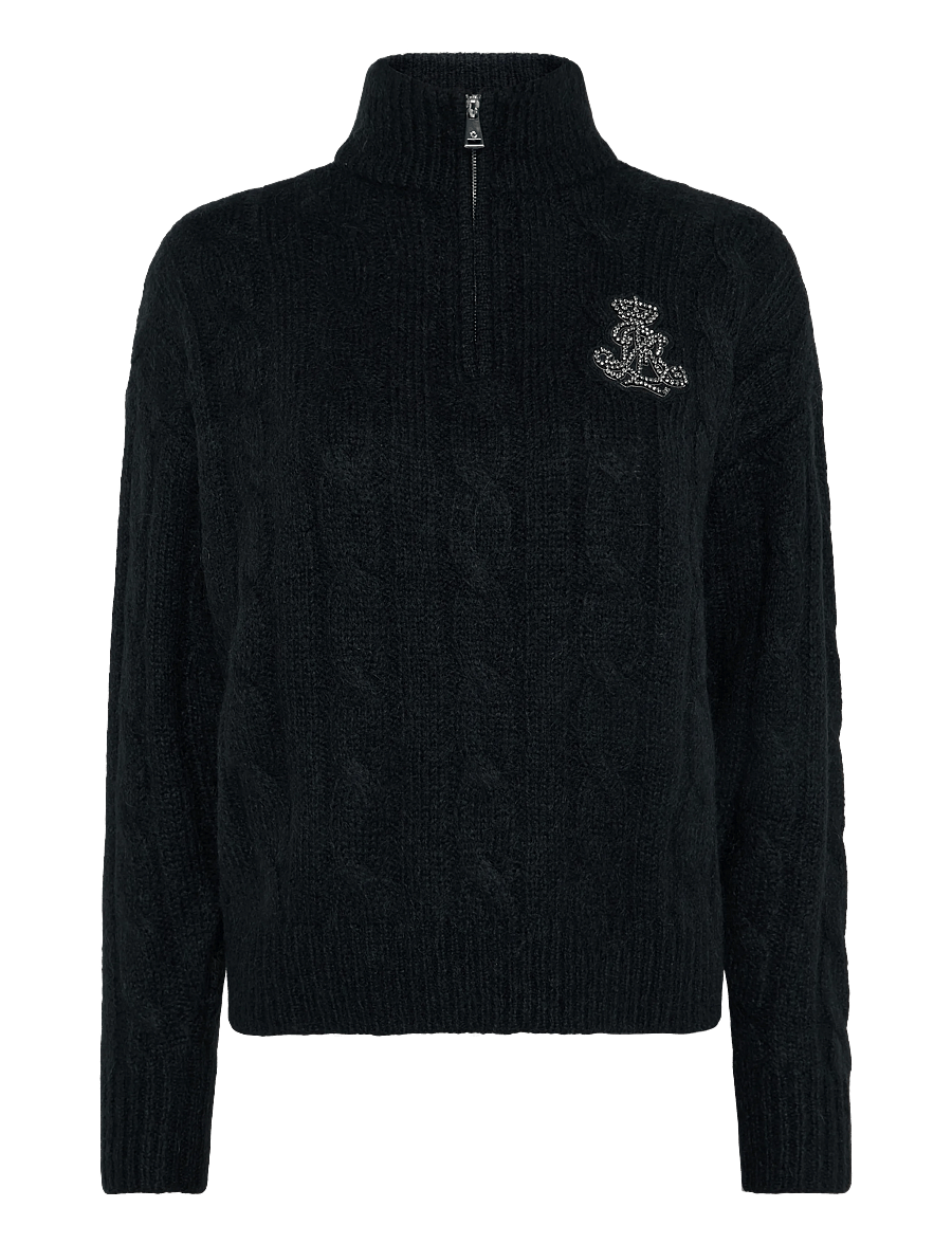 Lauren Ralph Lauren - Cable Funnelneck Quarter-Zip Sweater - stickade tröjor - black - 1