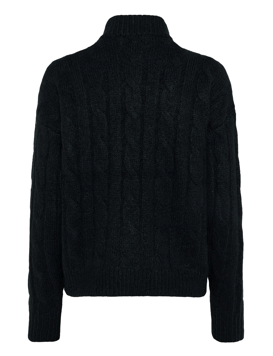Lauren Ralph Lauren - Cable Funnelneck Quarter-Zip Sweater - stickade tröjor - black - 2