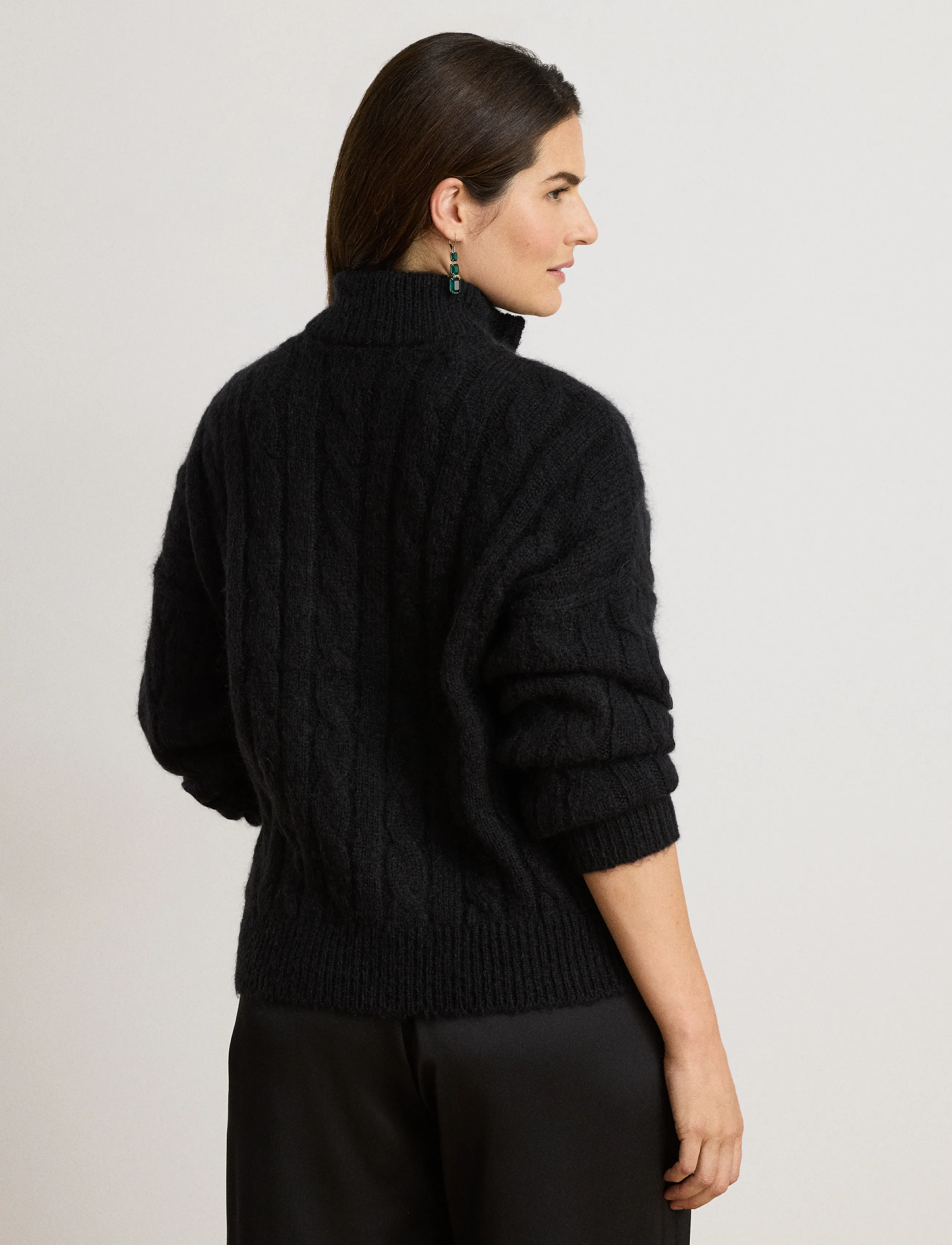 Lauren Ralph Lauren - Cable Funnelneck Quarter-Zip Sweater - stickade tröjor - black - 3