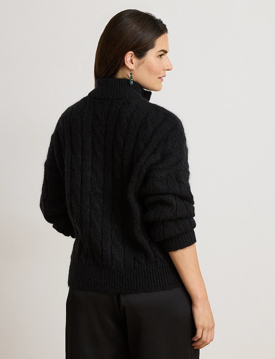Lauren Ralph Lauren - Cable Funnelneck Quarter-Zip Sweater - stickade tröjor - black - 3