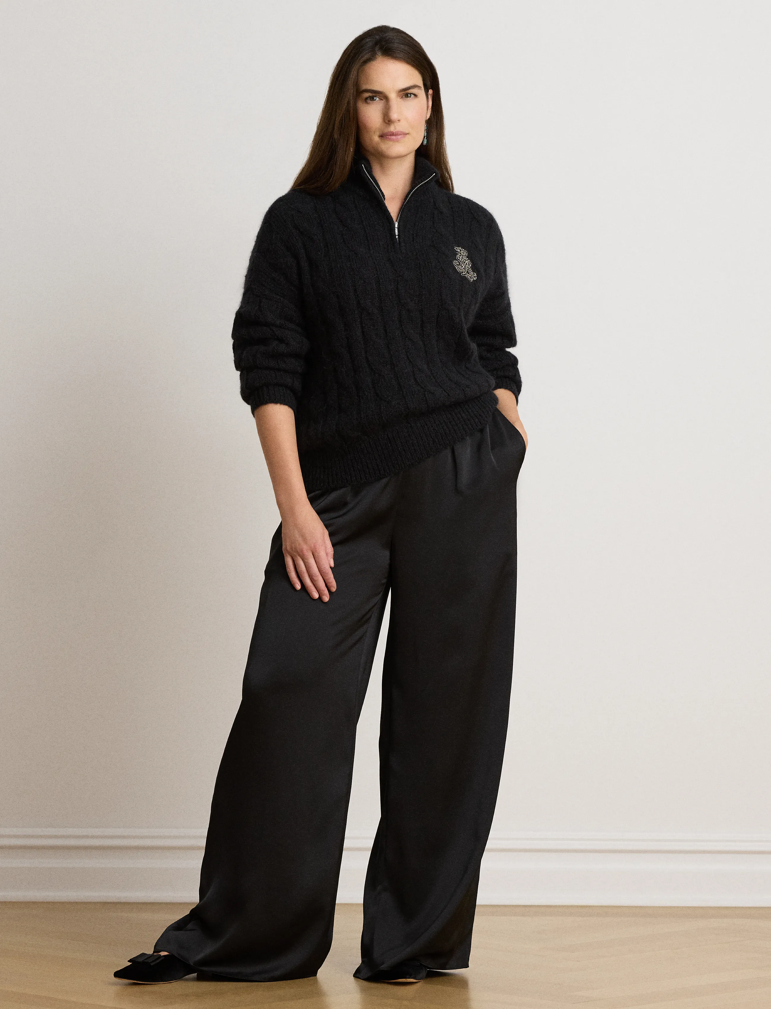 Lauren Ralph Lauren - Cable Funnelneck Quarter-Zip Sweater - stickade tröjor - black - 4