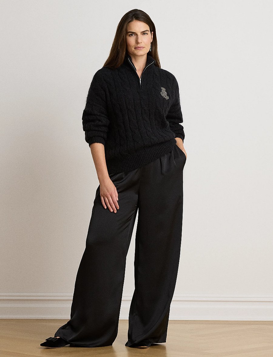 Lauren Ralph Lauren - Cable Funnelneck Quarter-Zip Sweater - stickade tröjor - black - 4