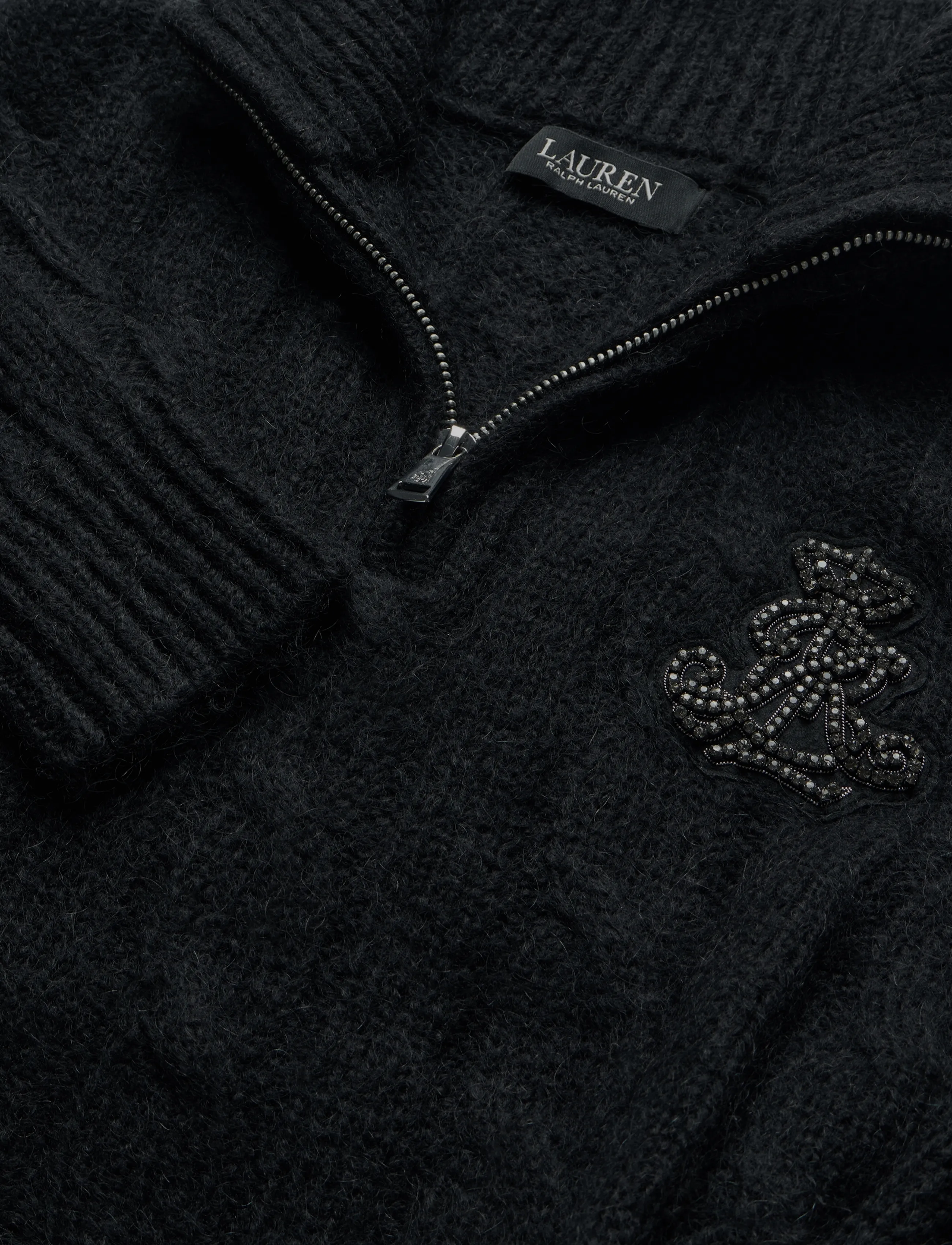 Lauren Ralph Lauren - Cable Funnelneck Quarter-Zip Sweater - stickade tröjor - black - 5