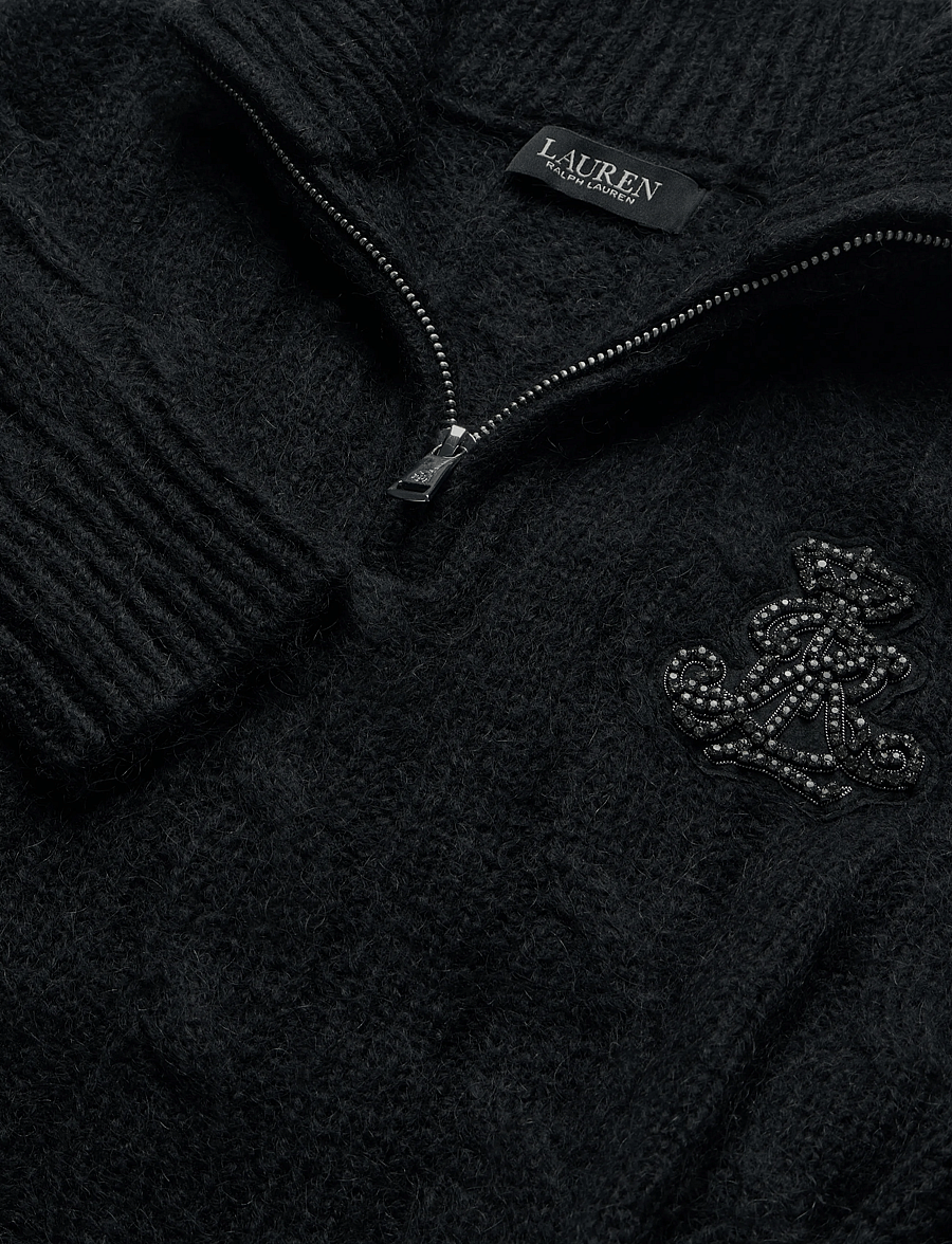 Lauren Ralph Lauren - Cable Funnelneck Quarter-Zip Sweater - stickade tröjor - black - 5