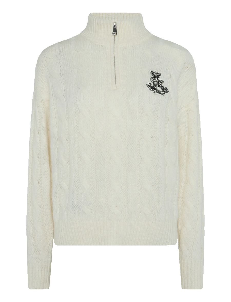 Lauren Ralph Lauren - Cable Funnelneck Quarter-Zip Sweater - stickade tröjor - mascarpone cream - 2