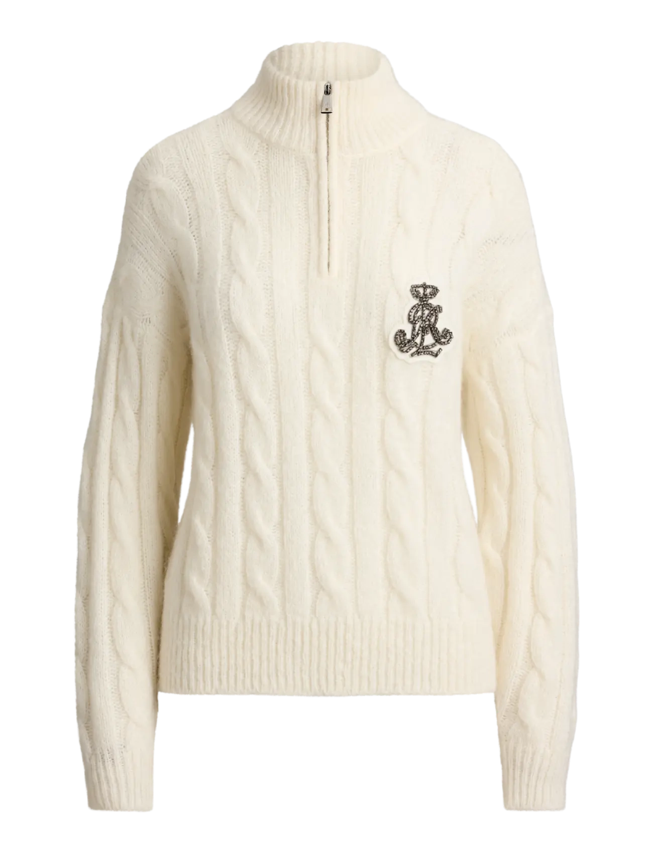 Lauren Ralph Lauren Cable Funnelneck Quarter-Zip Sweater - Strik - MASCARPONE CREAM / cream