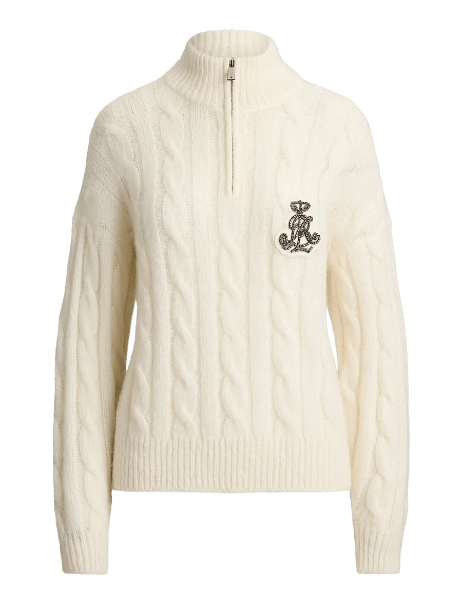 Lauren Ralph Lauren - Cable Funnelneck Quarter-Zip Sweater - mascarpone cream - 1
