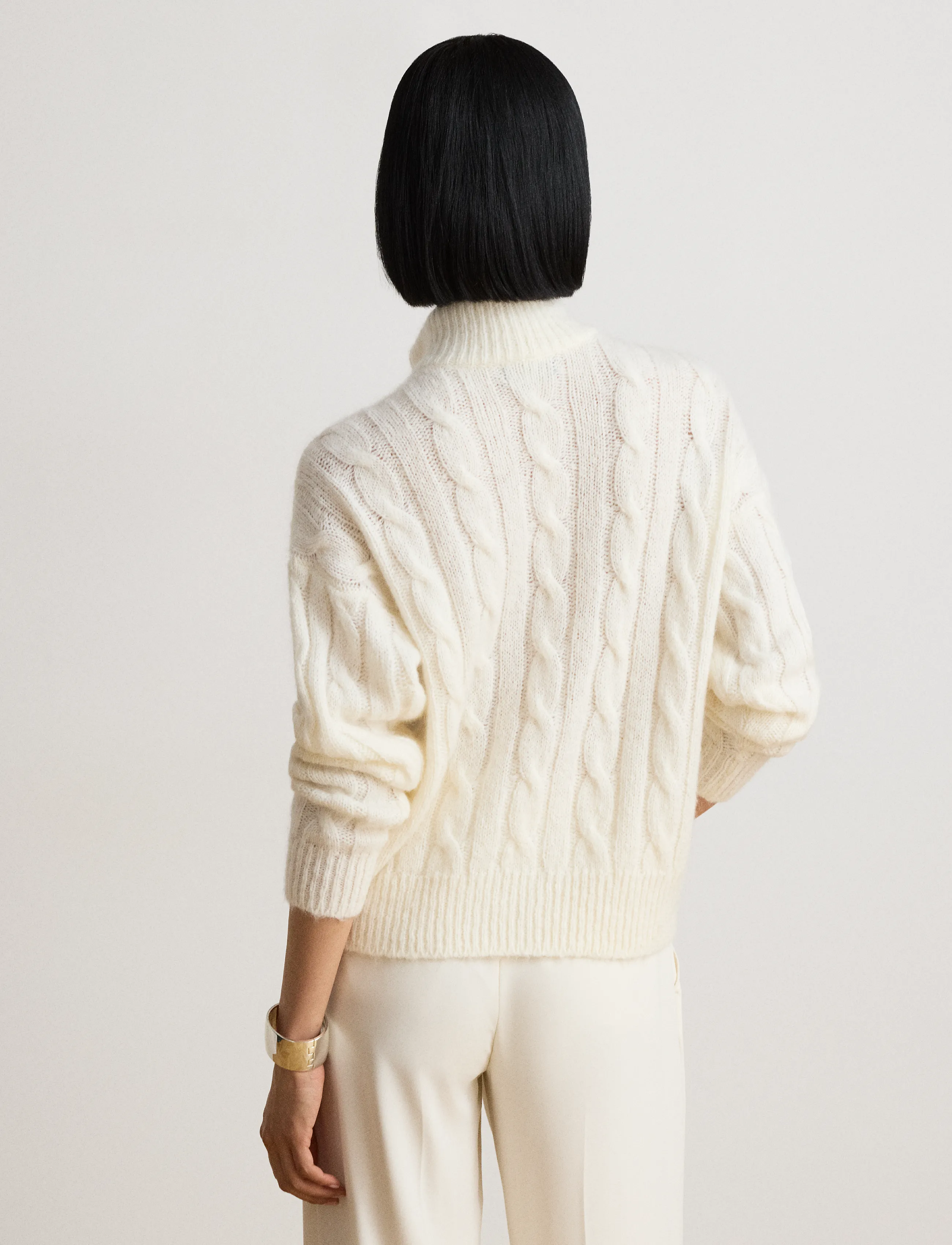 Lauren Ralph Lauren - Cable Funnelneck Quarter-Zip Sweater - mascarpone cream - 2
