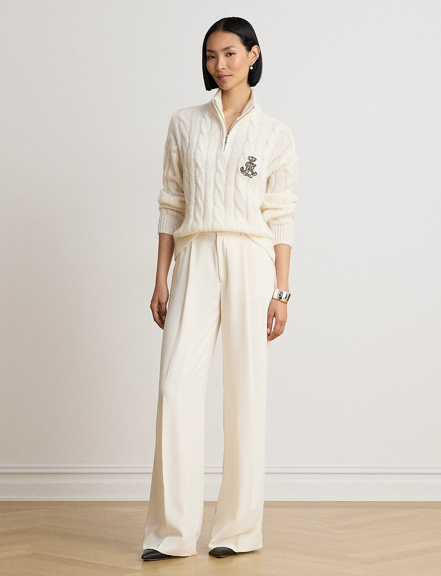 Lauren Ralph Lauren - Cable Funnelneck Quarter-Zip Sweater - mascarpone cream - 4