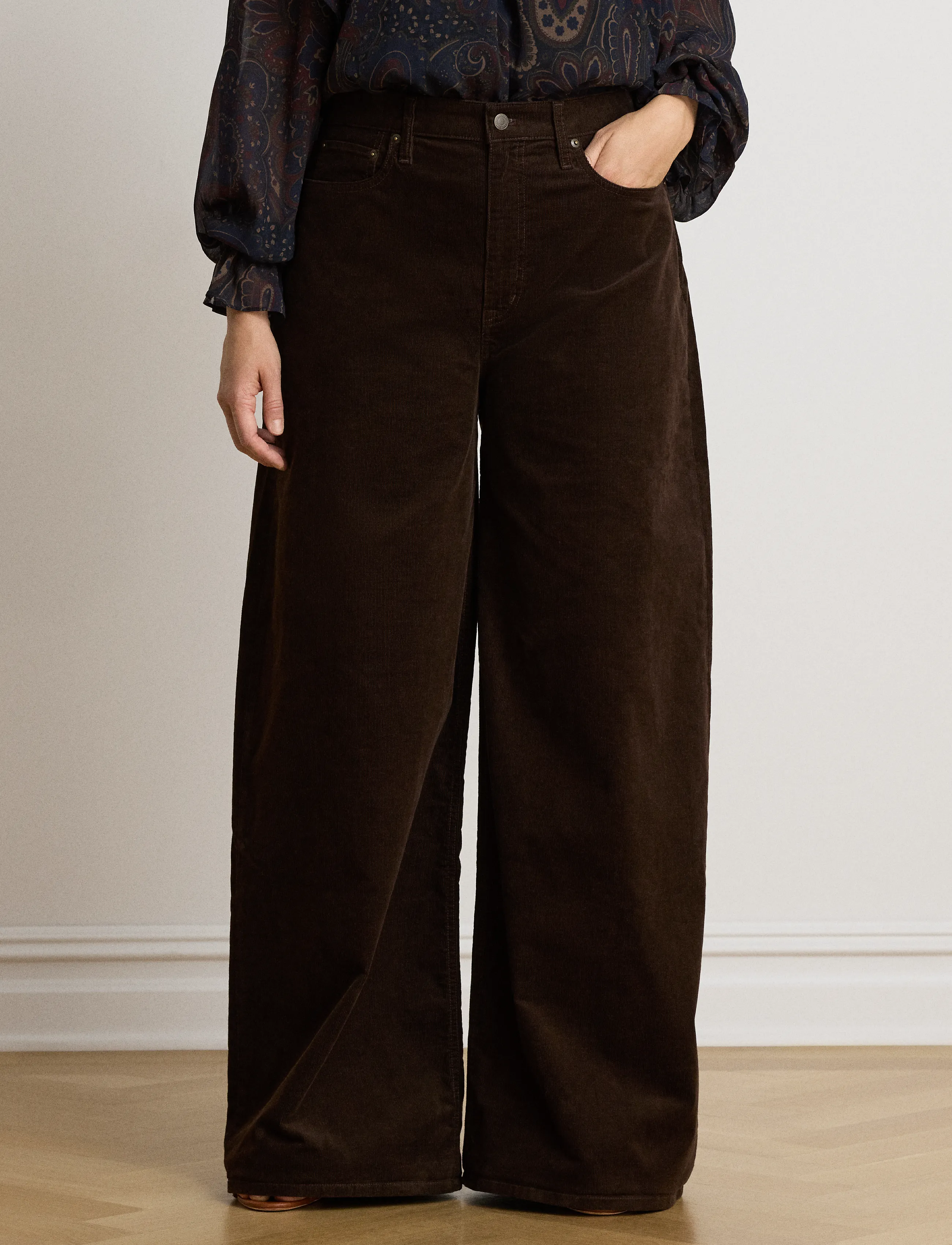 Lauren Ralph Lauren - Corduroy High-Rise Super Wide-Leg Pant - laia säärega püksid - circuit brown - 4