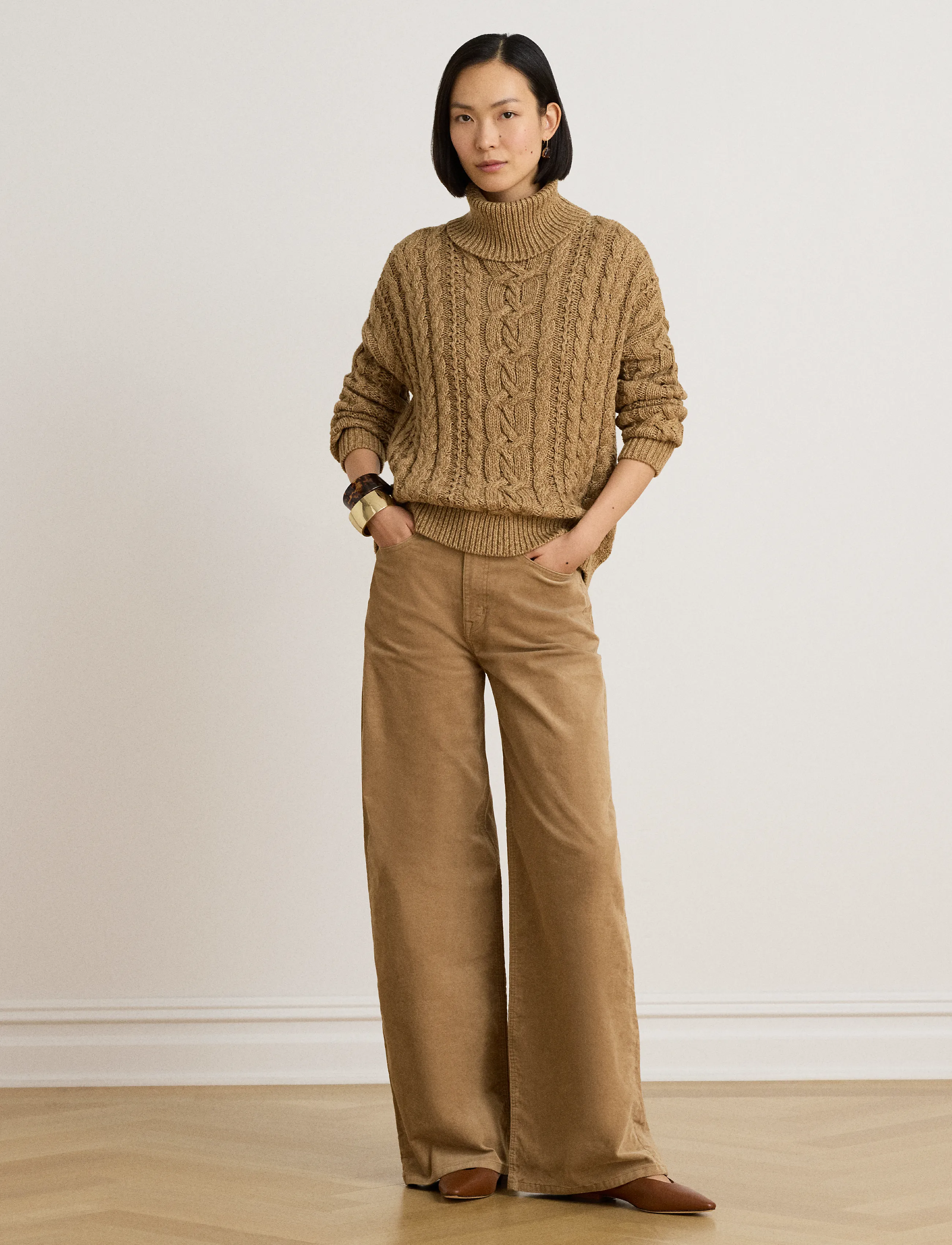 Lauren Ralph Lauren - Corduroy High-Rise Super Wide-Leg Pant - vida byxor - lauren camel - 3