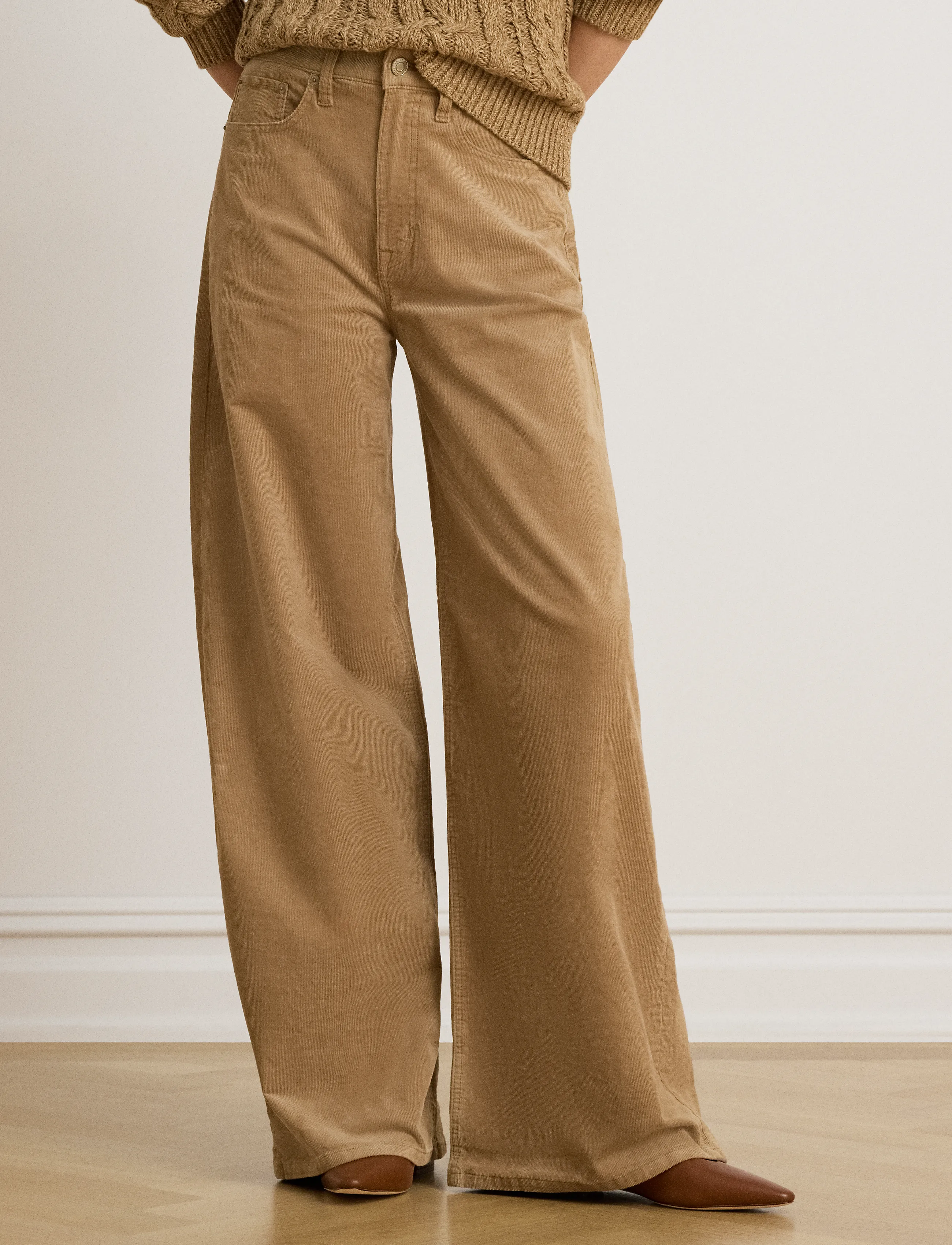 Lauren Ralph Lauren - Corduroy High-Rise Super Wide-Leg Pant - vida byxor - lauren camel - 4