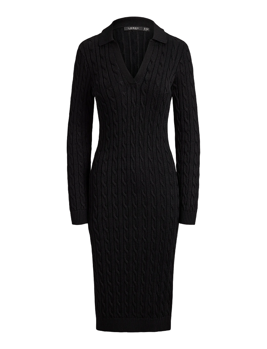 Lauren Ralph Lauren - Cable-Knit Cotton-Blend Sweater Dress - kootud kleidid - black - 1