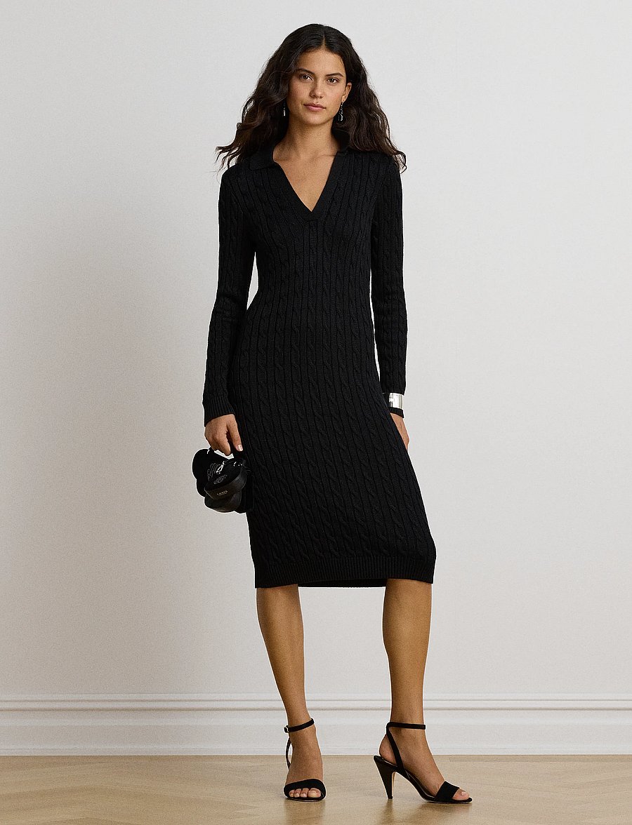 Lauren Ralph Lauren - Cable-Knit Cotton-Blend Sweater Dress - kootud kleidid - black - 0