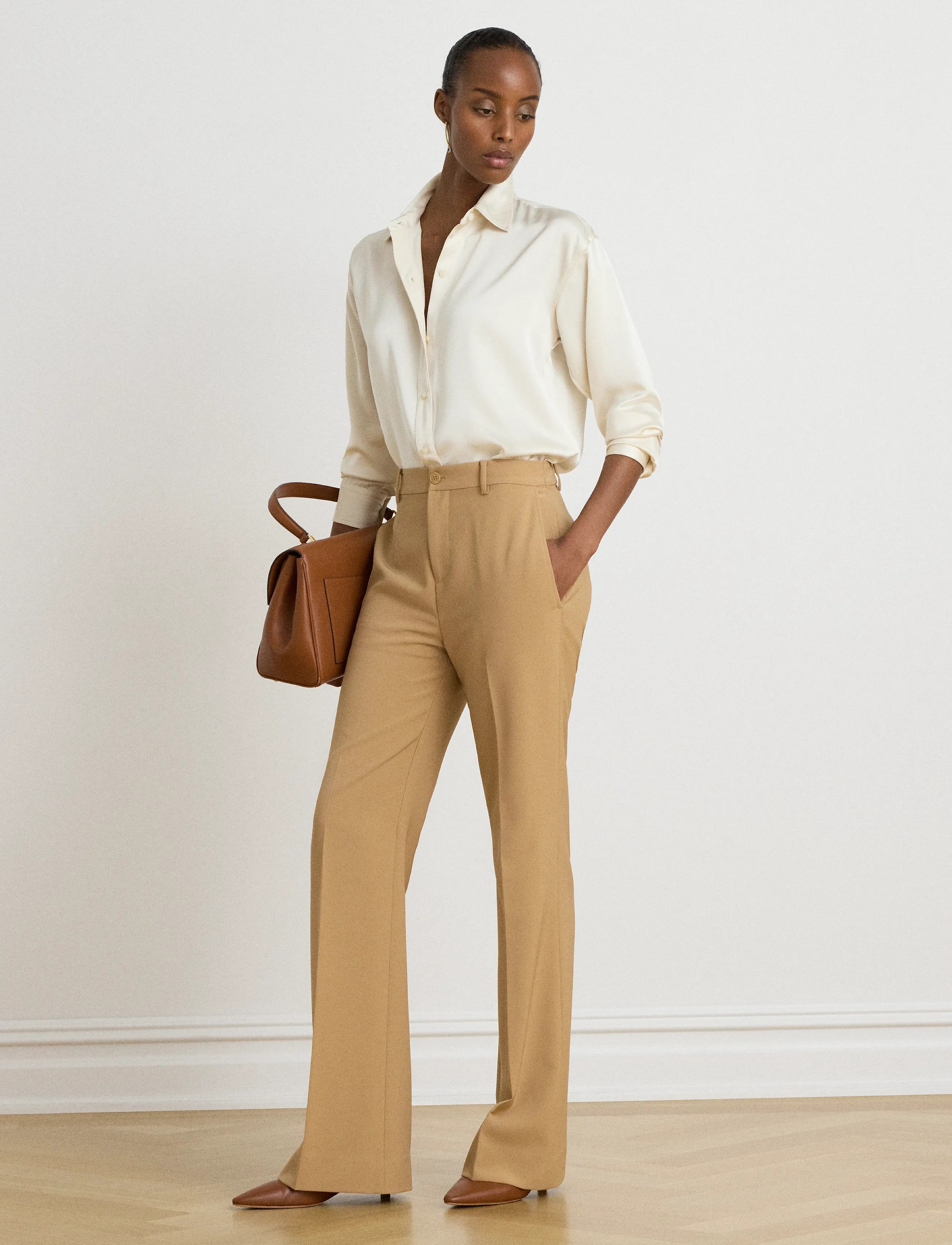 Lauren Ralph Lauren Stretch Crepe Straight Pant - Bukser - LAUREN CAMEL / brown