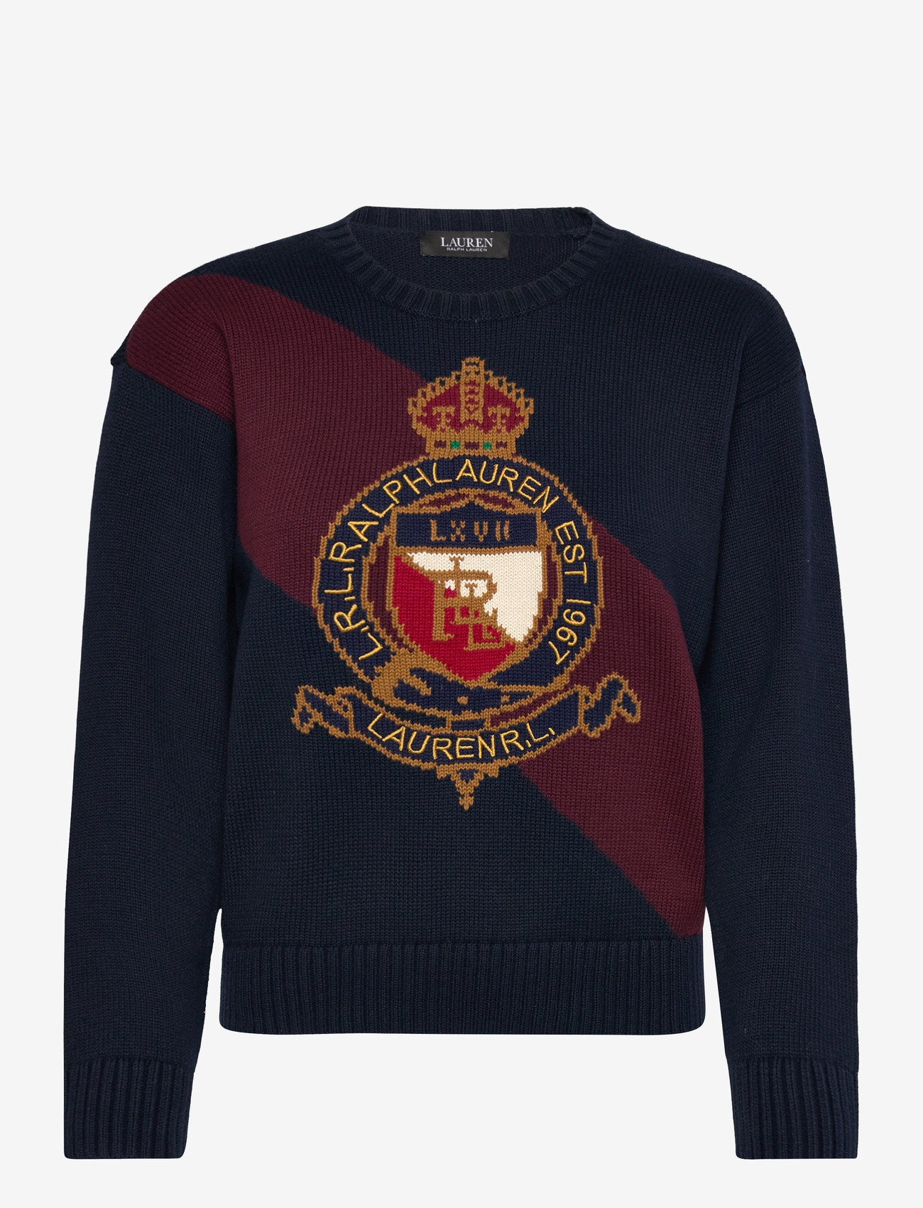 Lauren Ralph Lauren - Color-Blocked Crest Cotton Sweater - striktrøjer - lauren navy multi - 0