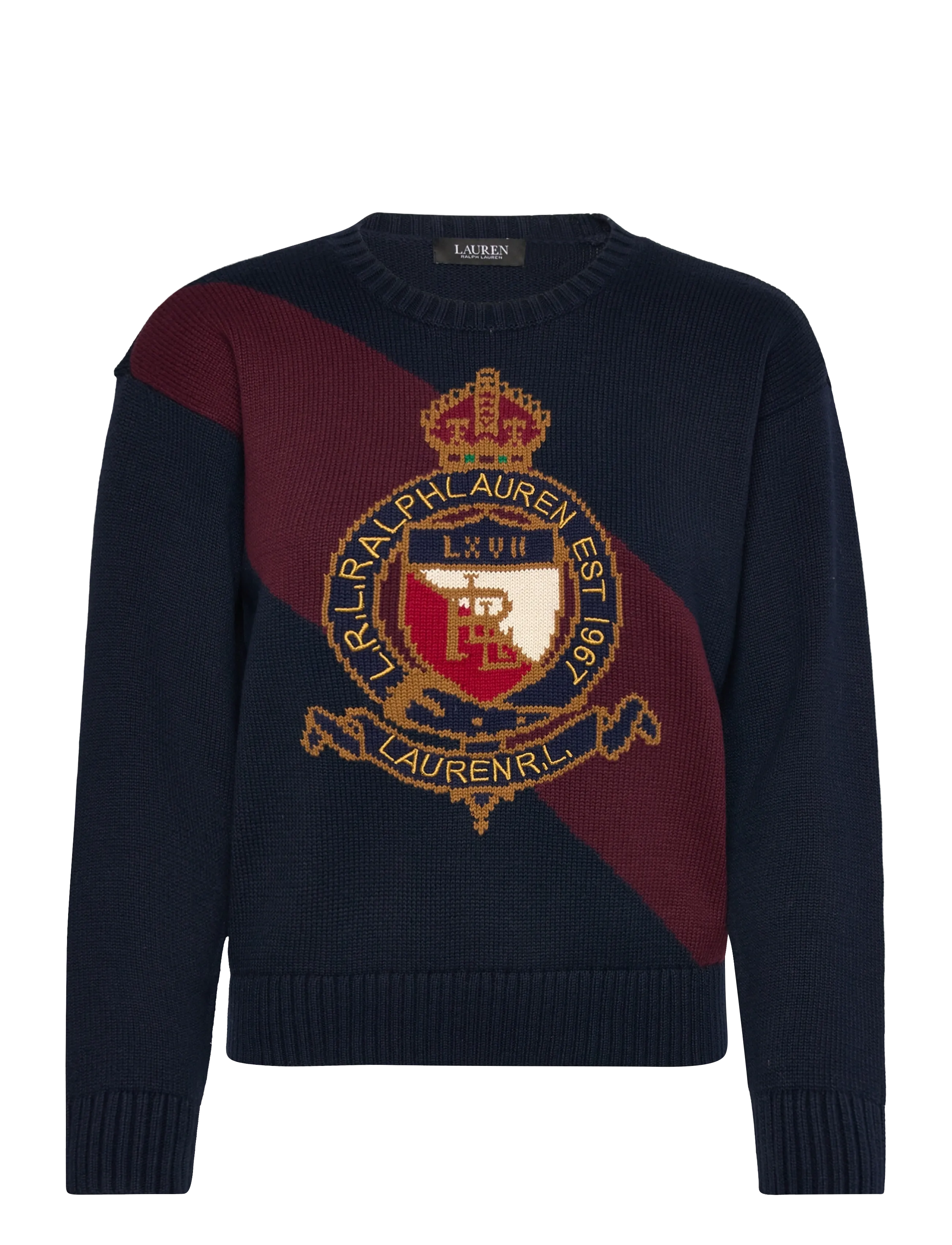Lauren Ralph Lauren Color-Blocked Crest Cotton Sweater - Strickmode - LAUREN NAVY MULTI / navy